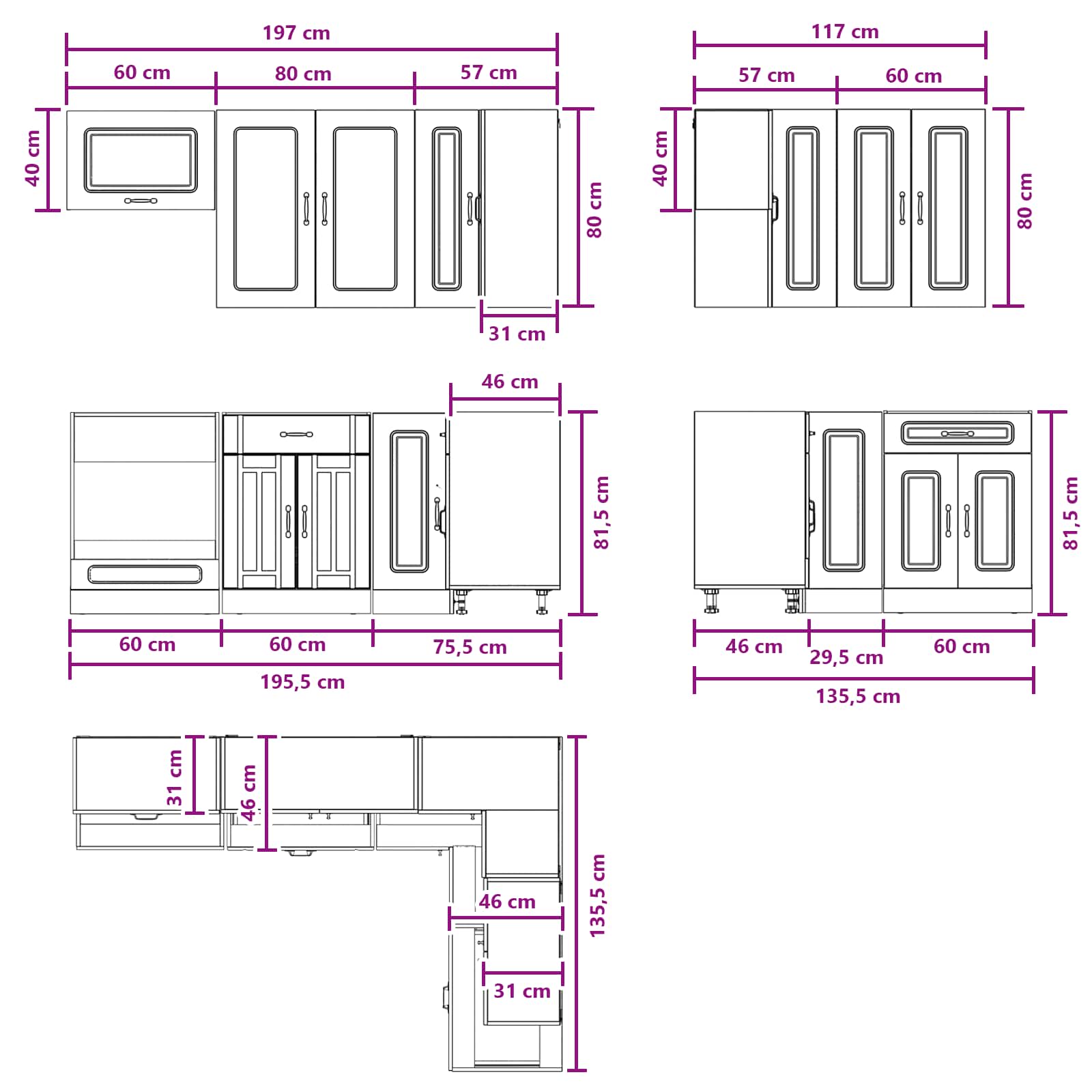 Unidade de Cozinha KALMAR 8 pcs Preto Derivados de Madeira