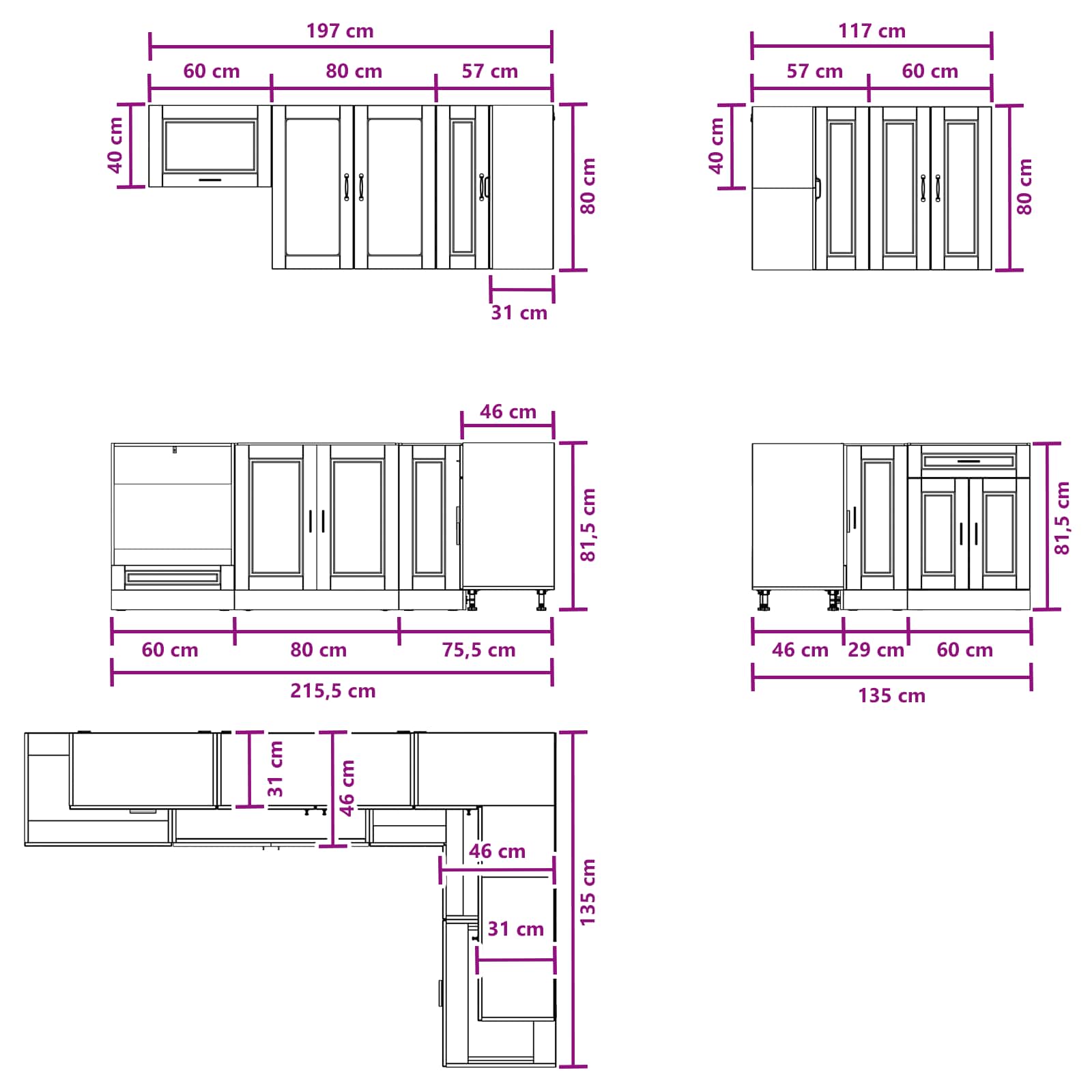 Kitchen Unit PORTO size guide