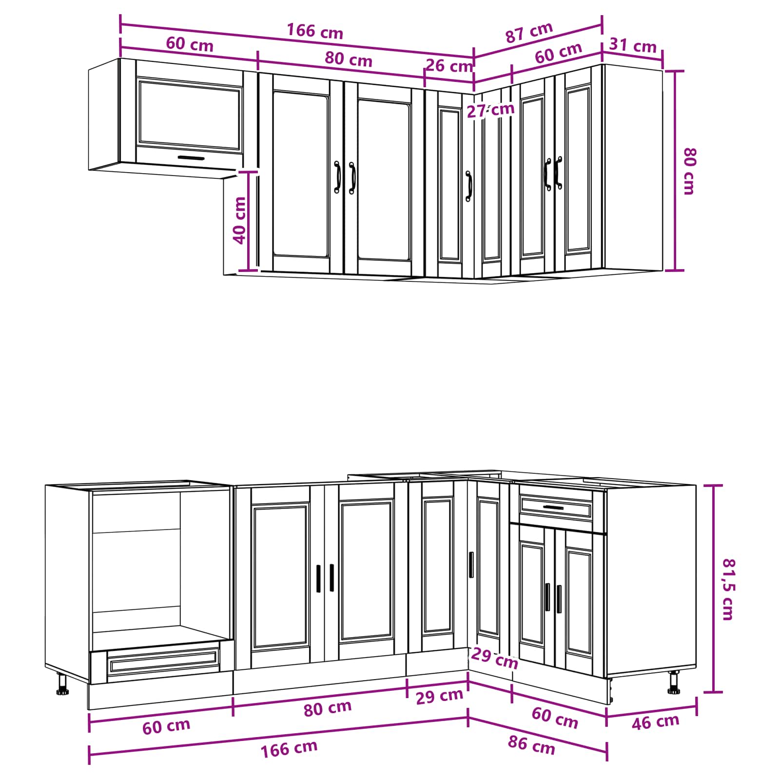 Kitchen Unit PORTO size guide