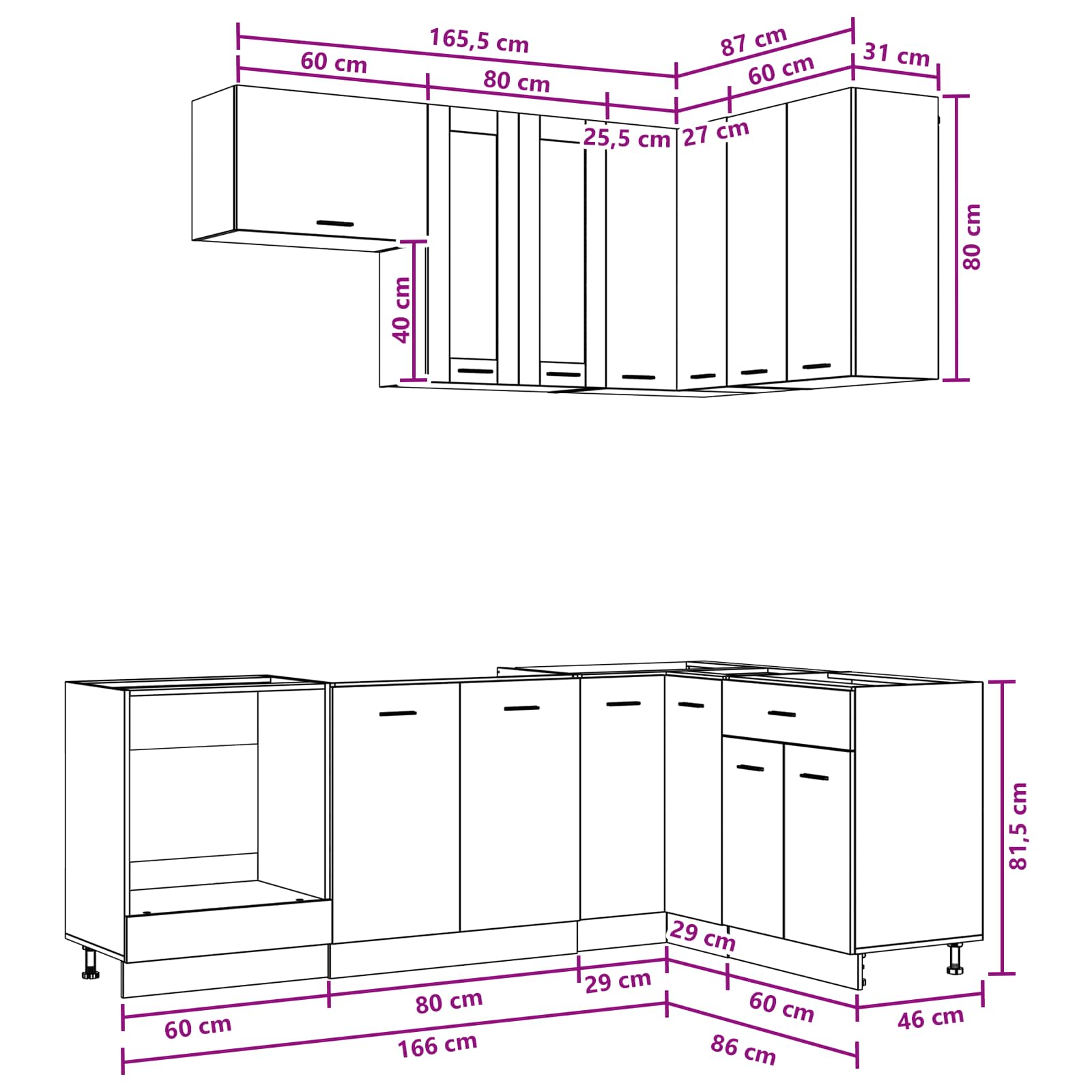 Kitchen Unit Lyon size guide