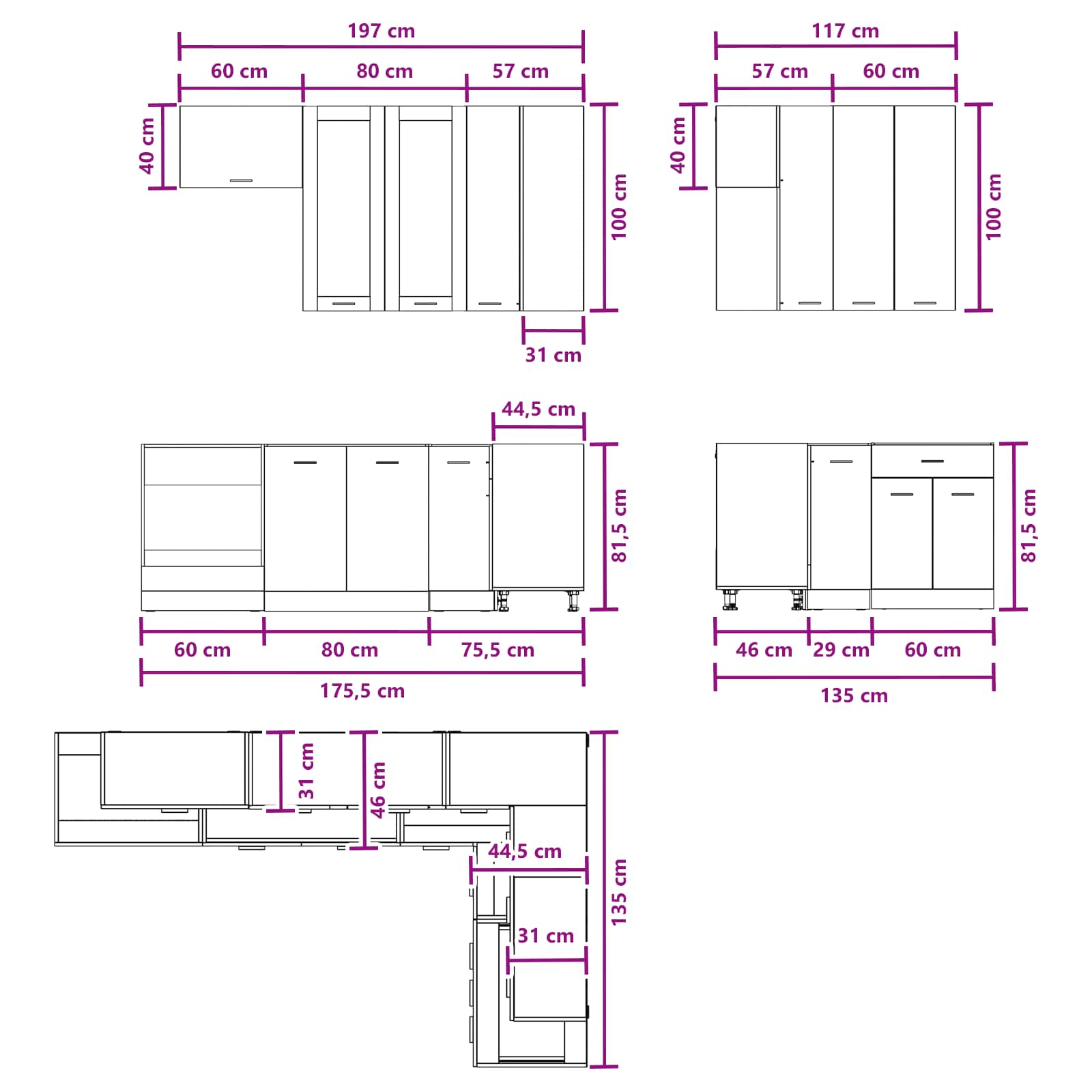 Köksenhet LYON 8 pcs Konstruerat trä