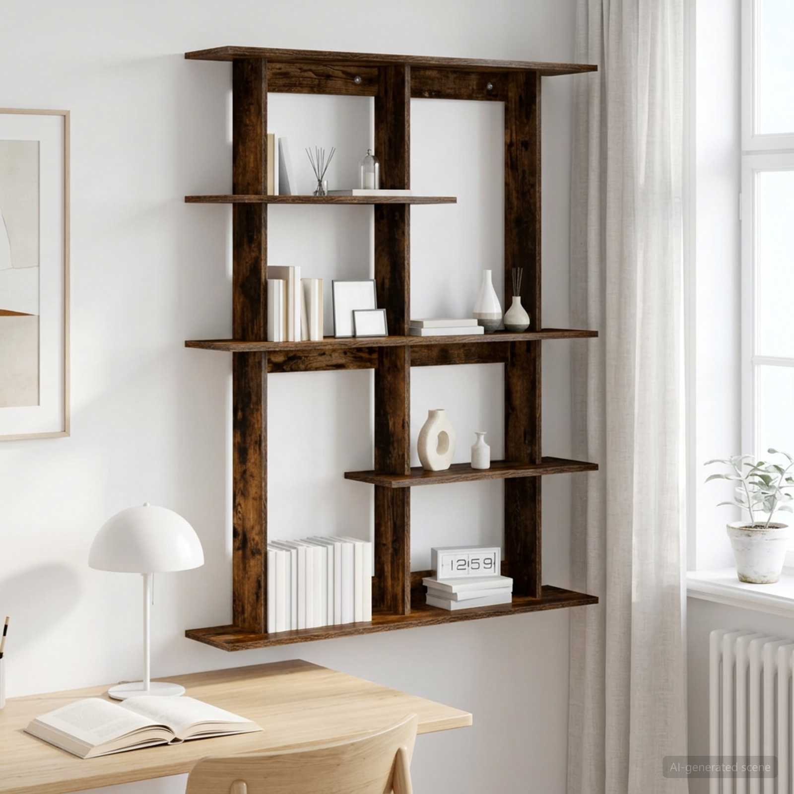 Wandplank Gerookt eiken 102 x 20 x 130 cm Bewerkt hout – afbeelding 1