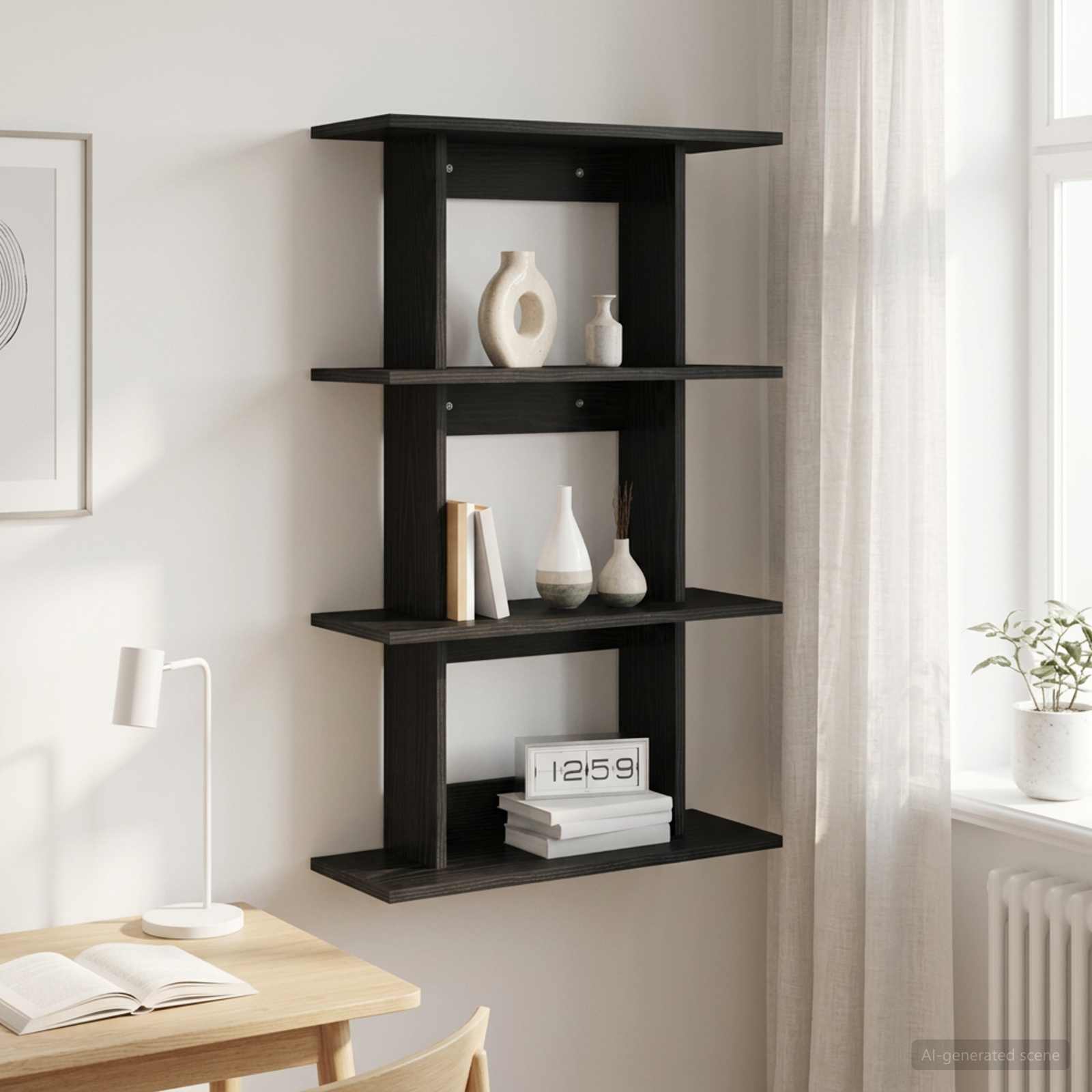 vidaXL Væghylde Vægmonteret Sort eg 56 x 20 x 90 cm Konstrueret træ