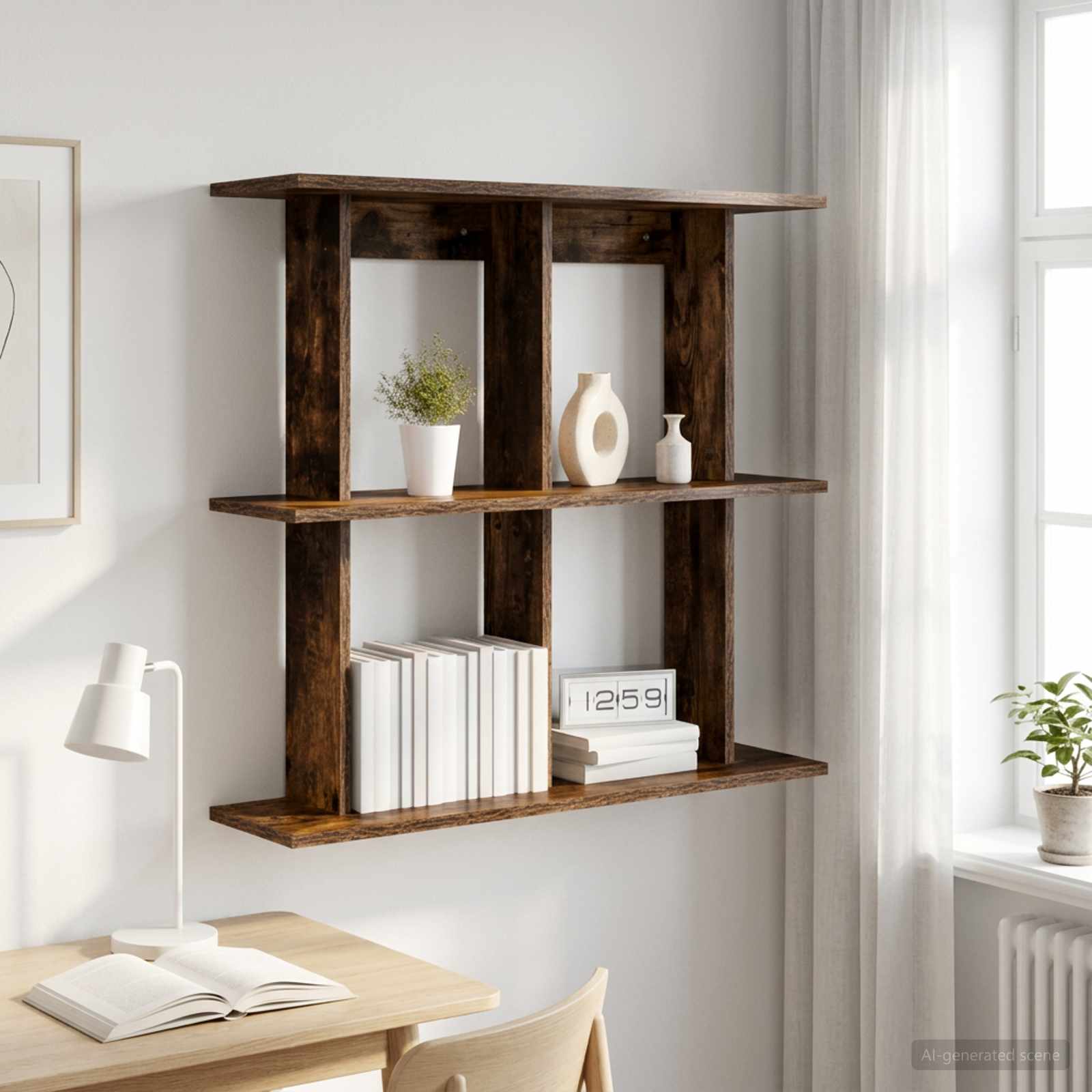 vidaXL Seinähylly Seinäkiinnitettävä Savutammi 80 x 20 x 75 cm