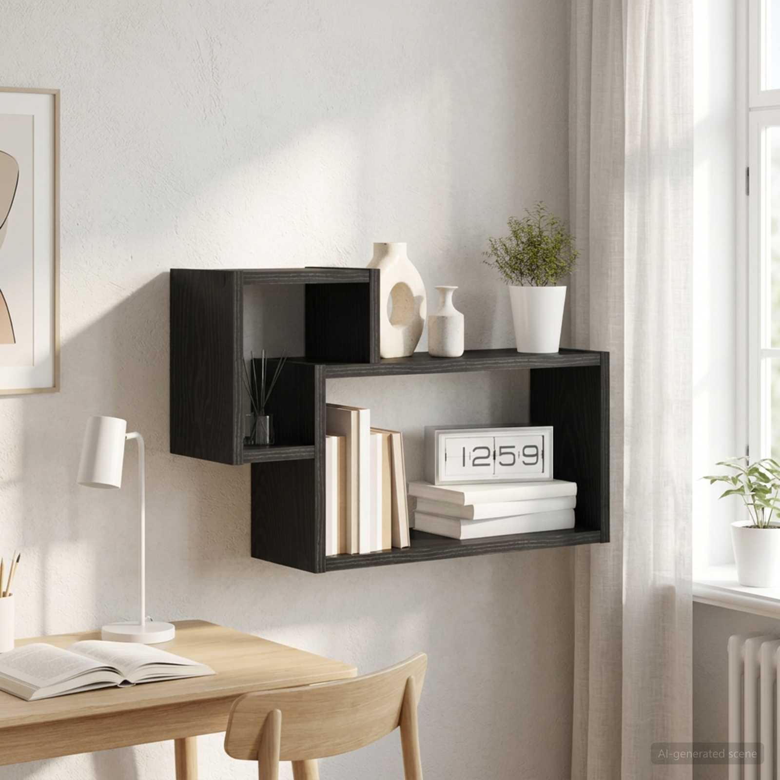 vidaXL Seinähylly Seinäkiinnitettävä Musta tammi 55 x 15 x 35 cm
