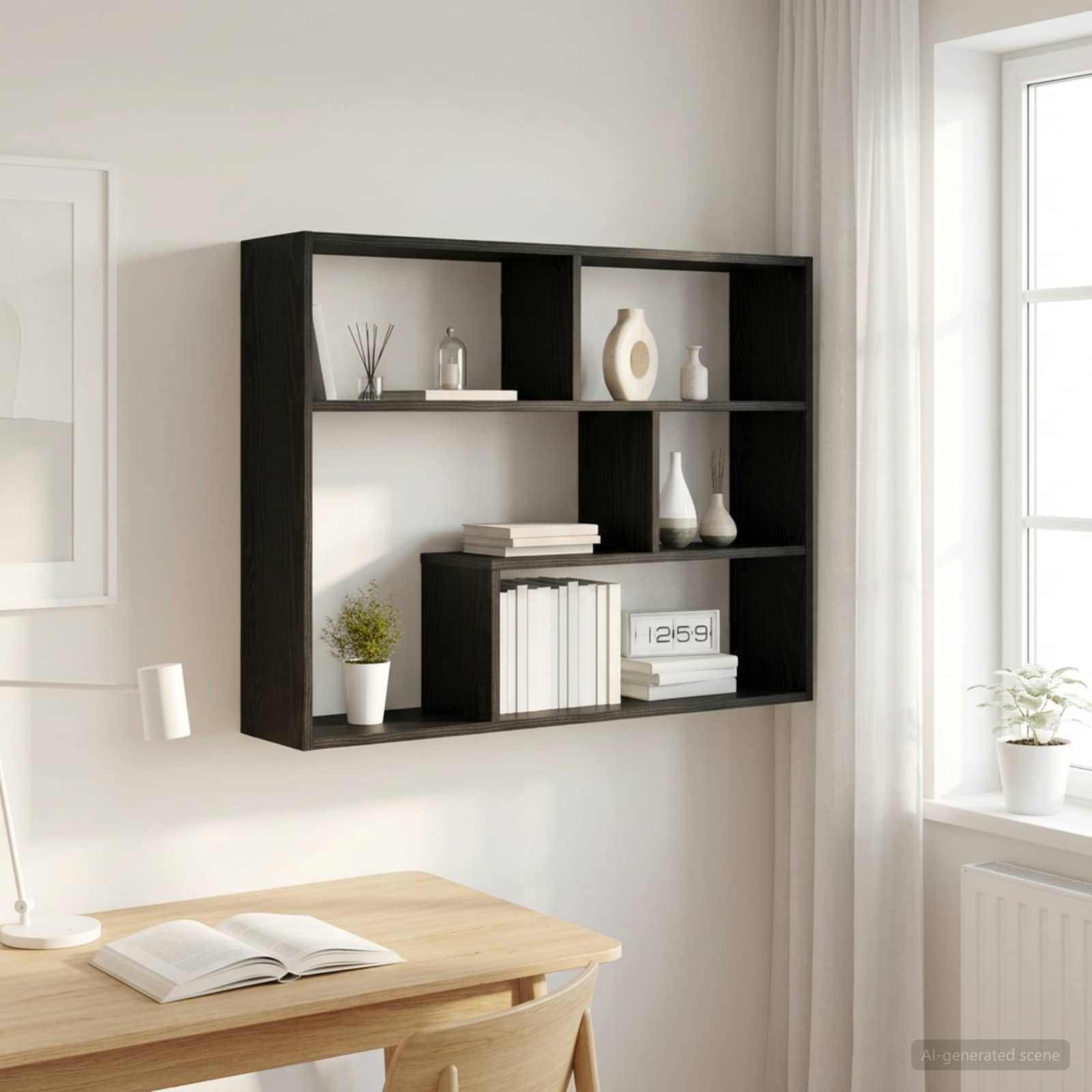 Wandplank Muurmontage Zwart eiken 95 x 20 x 69,5 cm – afbeelding 1
