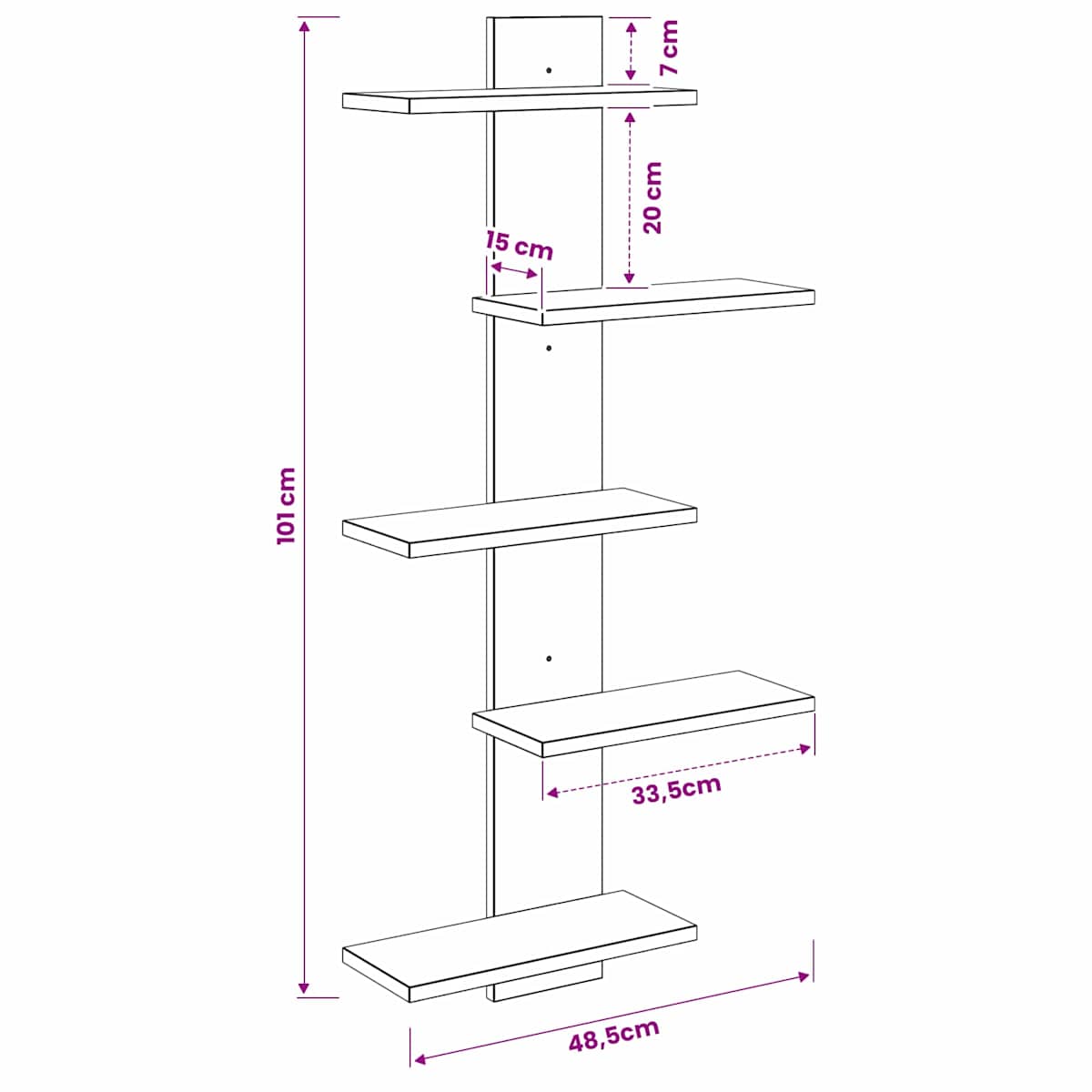 Væghængt Flydende Hylde 48,5 x 15 x 101 cm - Billede 8