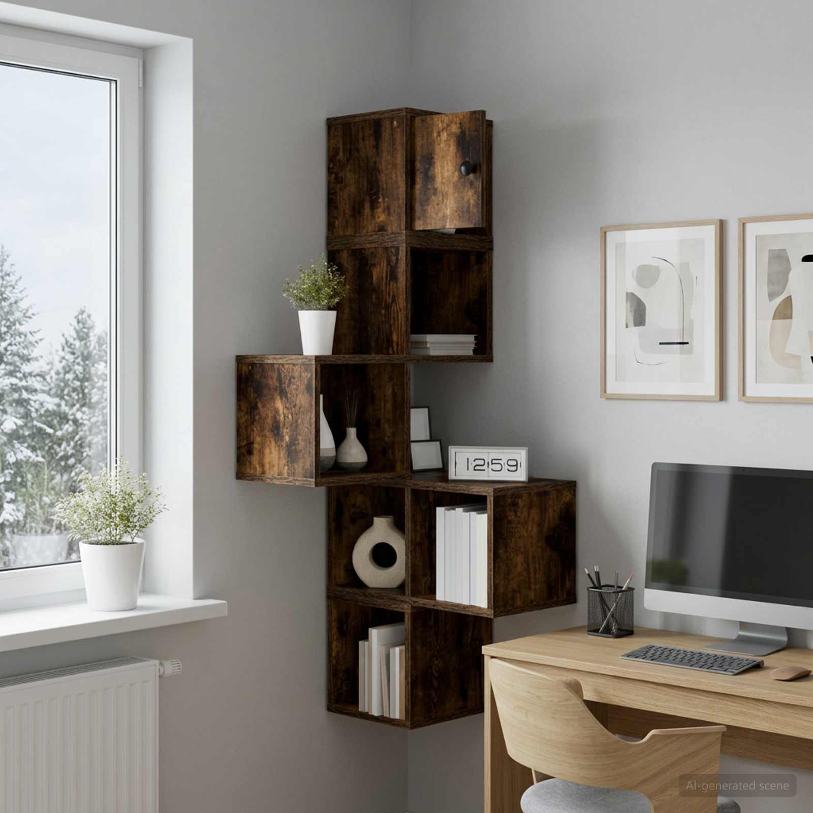 Wand-Eckregal Raucheiche 48 x 48 x 120 cm Holzwerkstoff