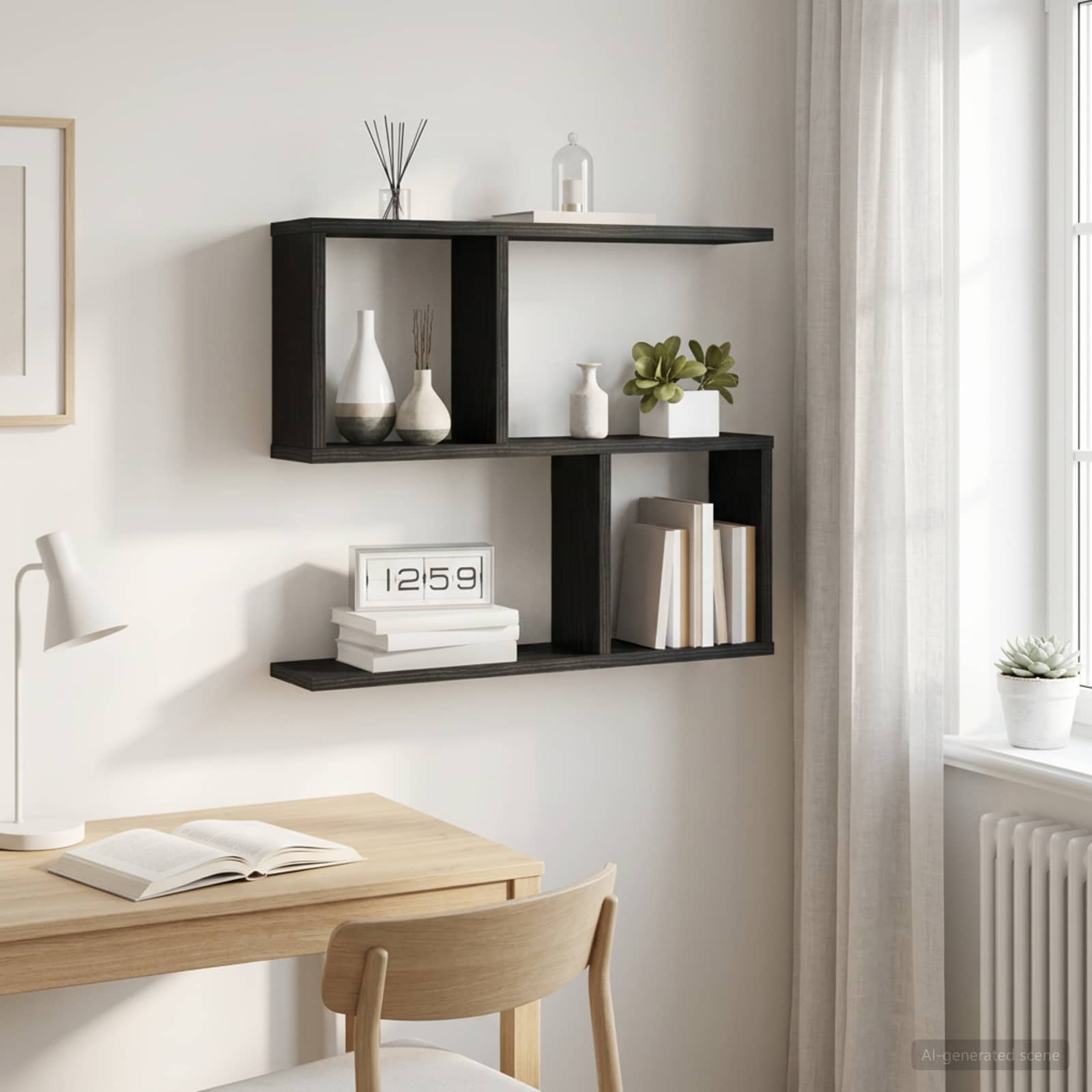 vidaXL Seinähylly Musta tammi 60 x 12 x 50,5 cm Tekninen puu