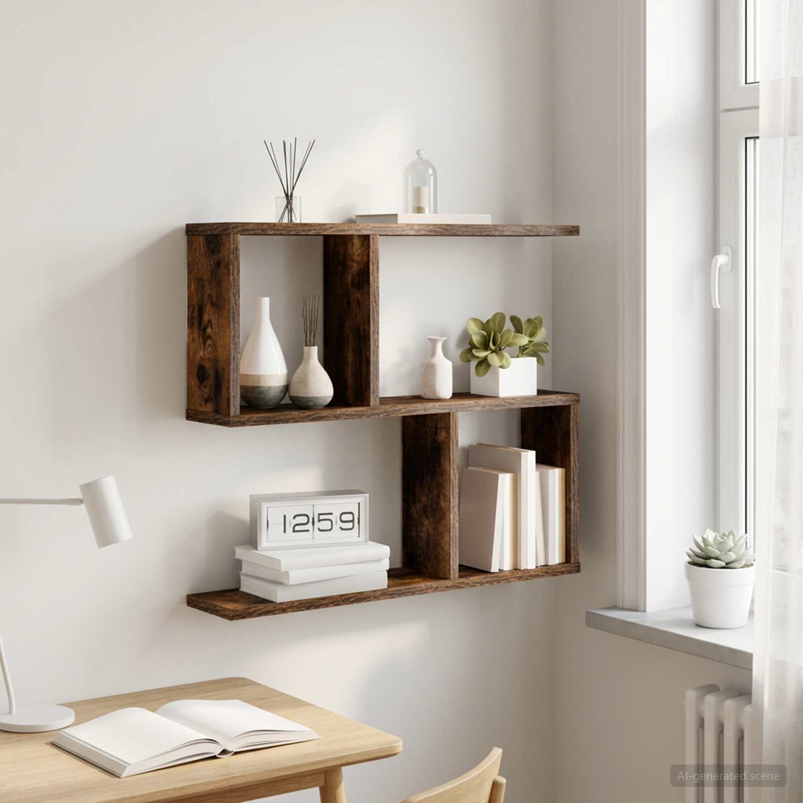 vidaXL Seinähylly Savutammi 60 x 12 x 50,5 cm Tekninen puu