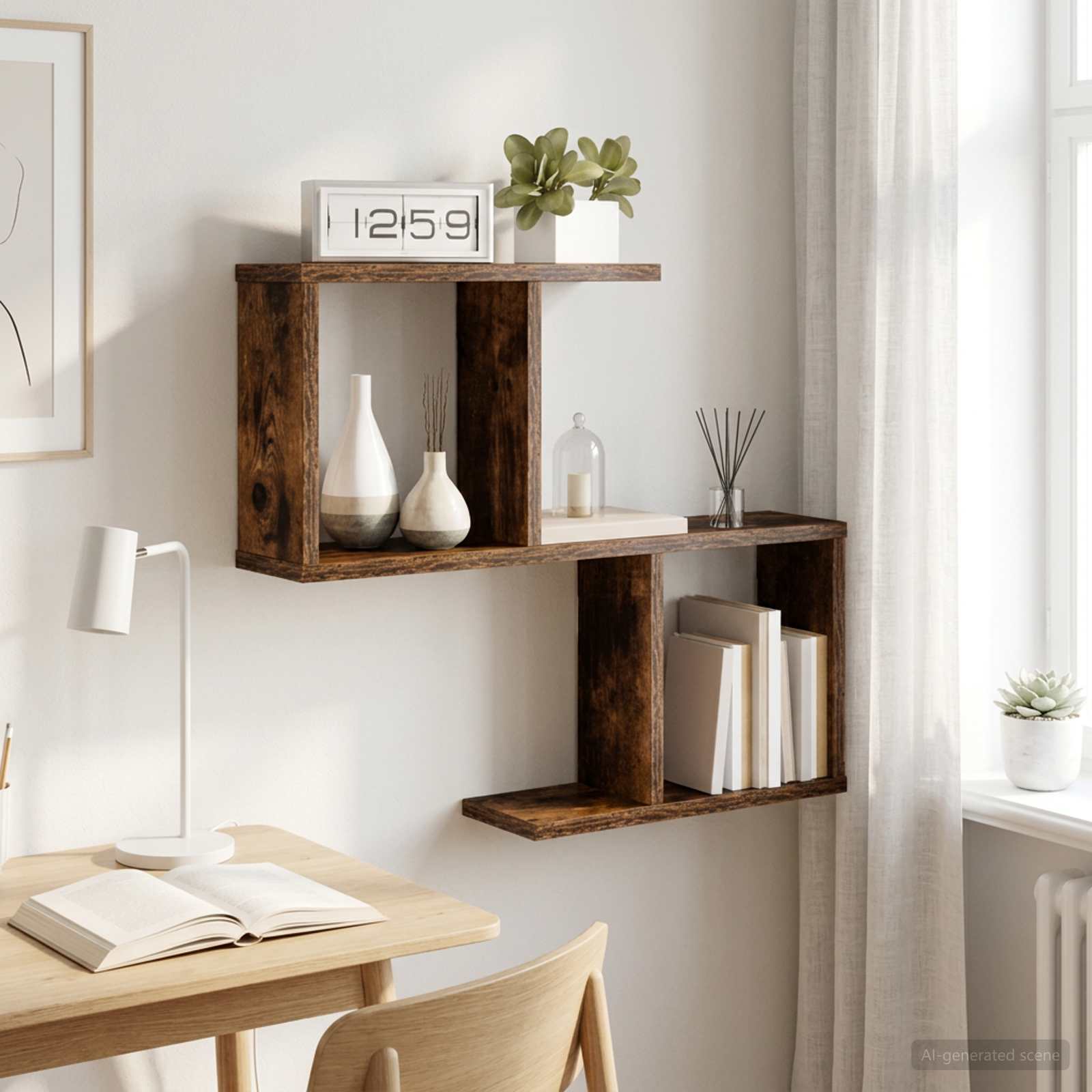 Wandplank Gerookt eiken 60 x 12 x 50,5 cm Bewerkt hout – afbeelding 1