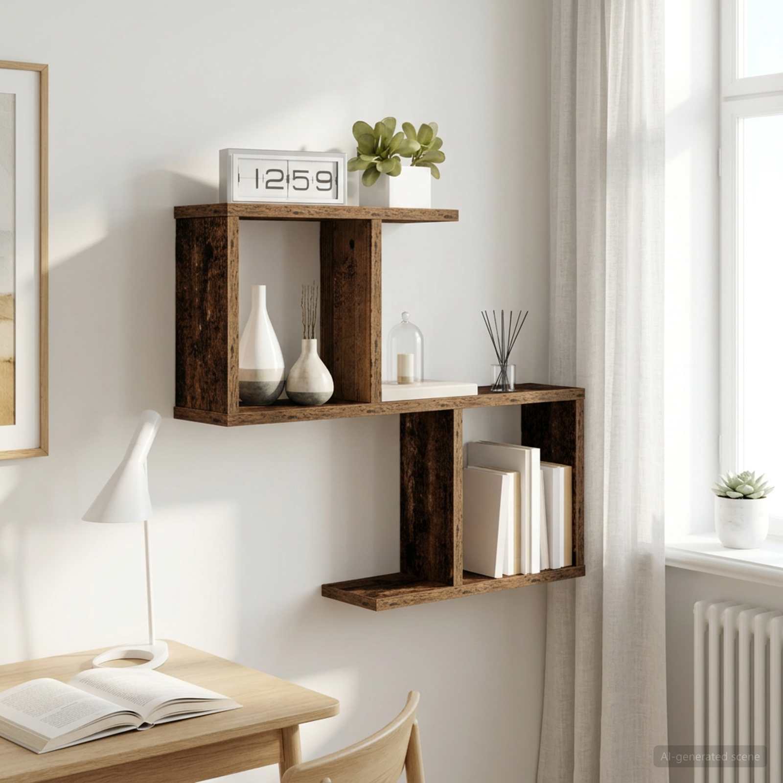 Wandplank Oud hout 60 x 12 x 50,5 cm Bewerkt hout – afbeelding 1
