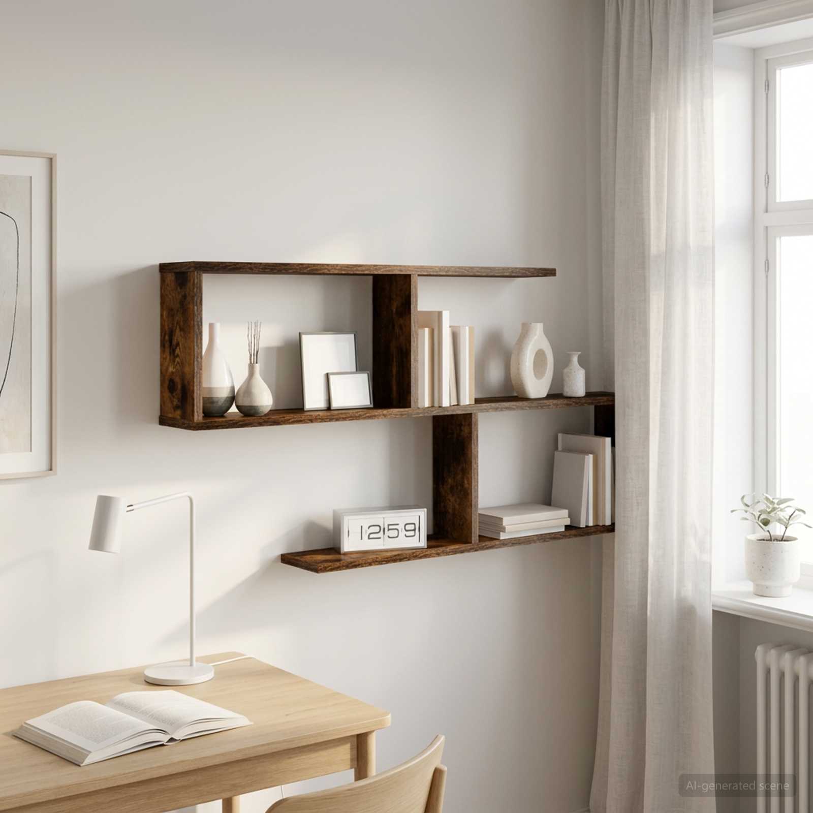 Wandplank Gerookt eiken 100 x 12 x 50,5 cm Bewerkt hout – afbeelding 1