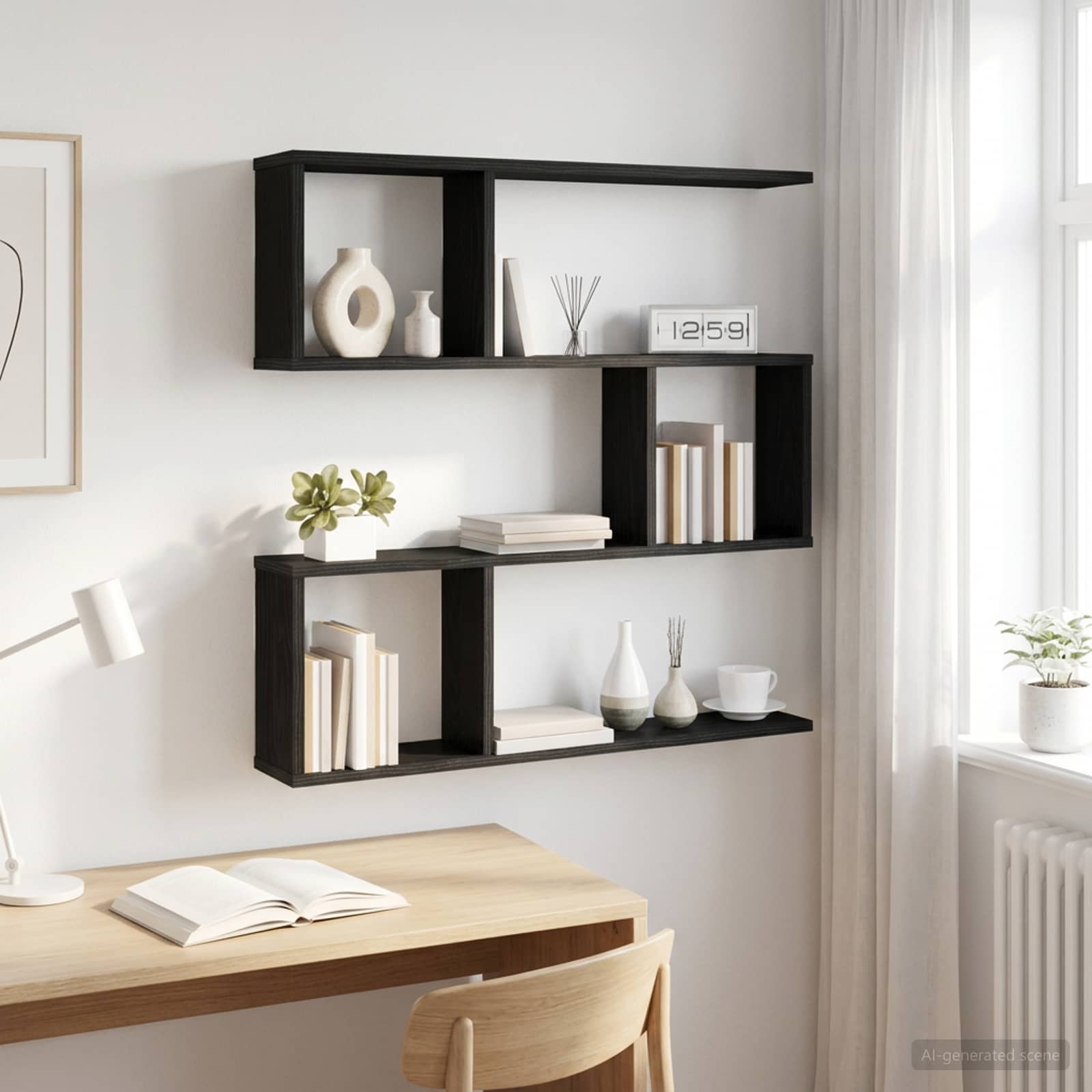 vidaXL Seinähylly Musta tammi 80 x 12 x 79,5 cm Tekninen puu