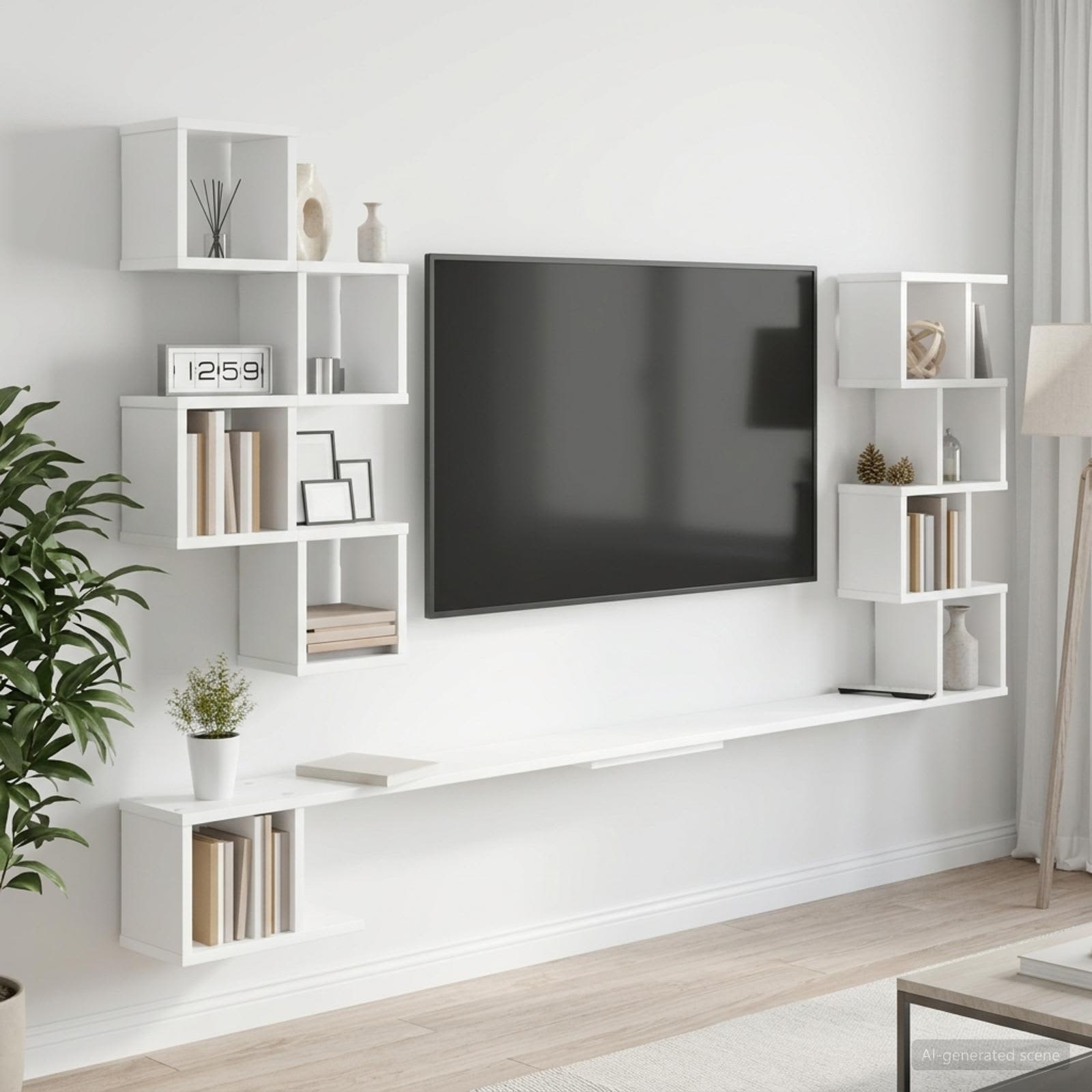 vidaXL Raft pentru televizor montat pe perete Alb 180 x 15 x 94 cm