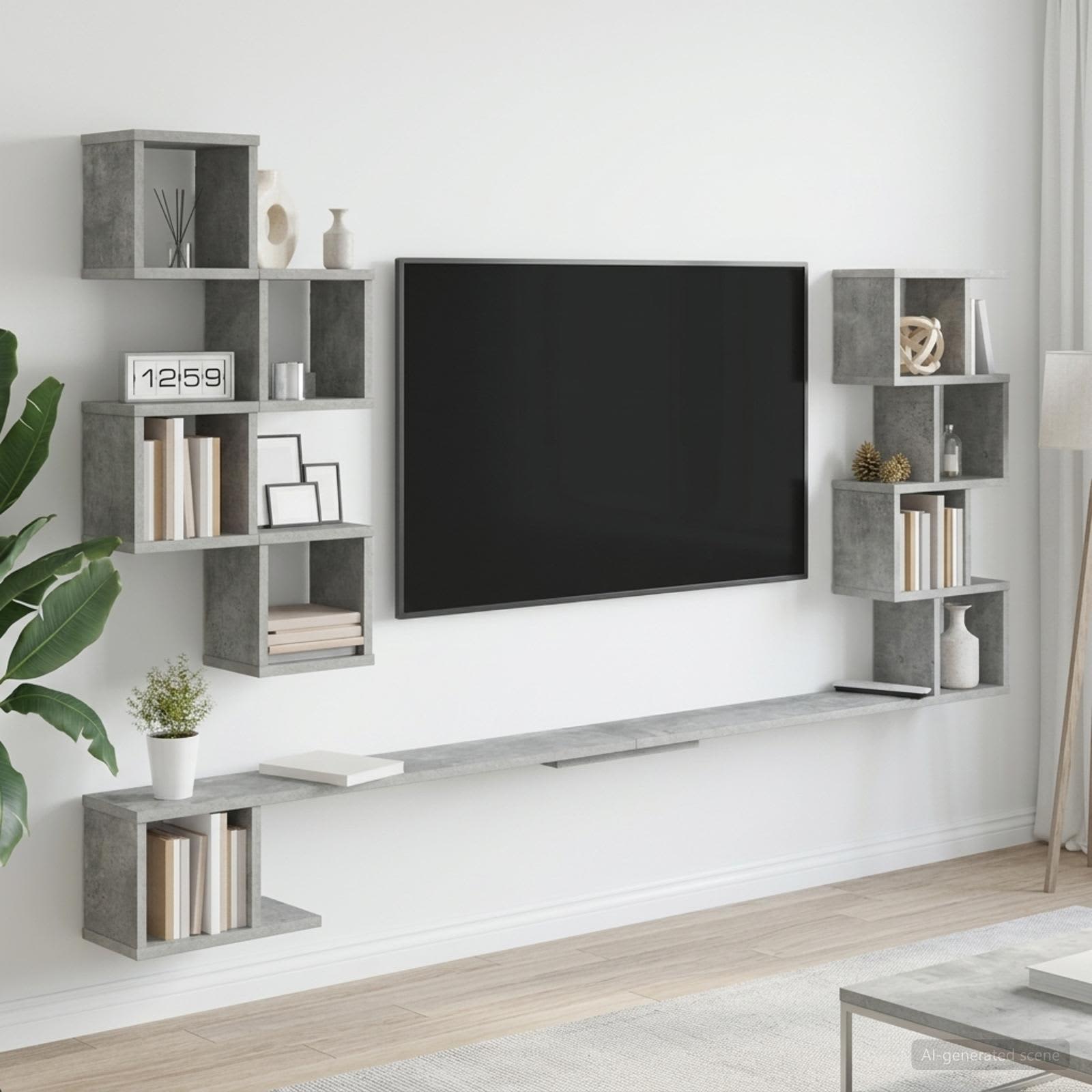 Vaste TV Plank Betongrijs 180 x 15 x 94 cm Bewerkt hout - Image 1
