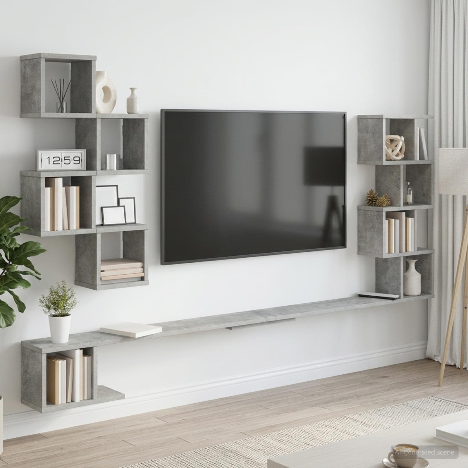 vidaXL Seinälle Kiinnitettävä Televisiotaso Betoninharmaa Tekninen puu