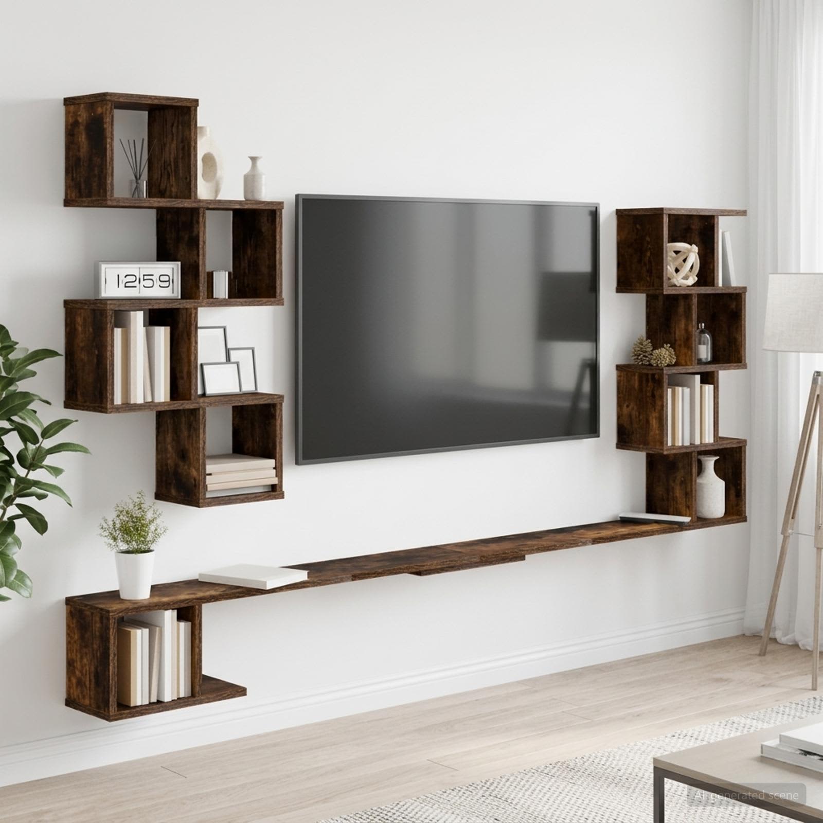 Vaste TV Plank Gerookt eiken 200 x 15 x 94 cm Bewerkt hout – afbeelding 1