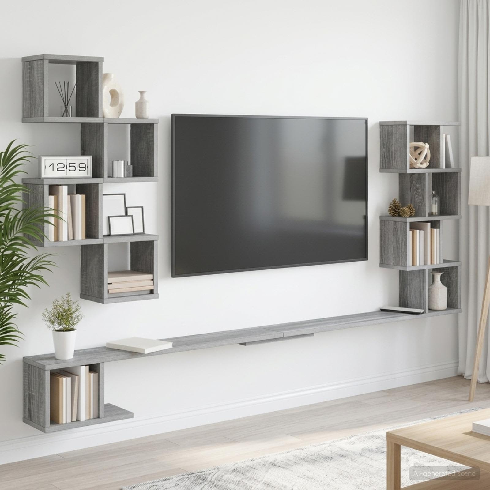vidaXL Seinälle Kiinnitettävä Televisiotaso Harmaa Sonoma Tekninen puu
