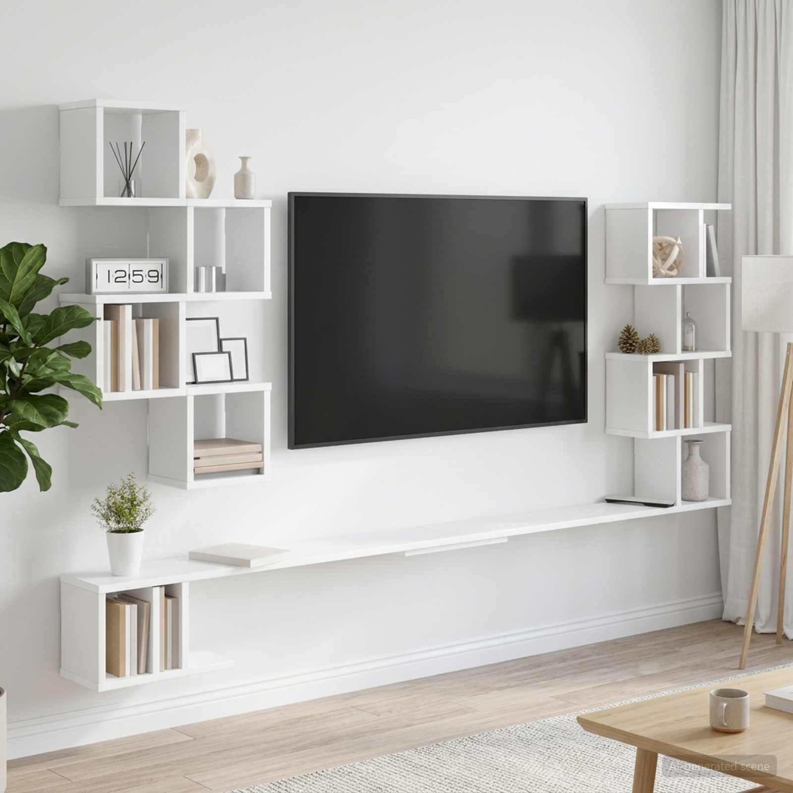 vidaXL Raft pentru televizor montat pe perete Alb 160 x 15 x 94 cm