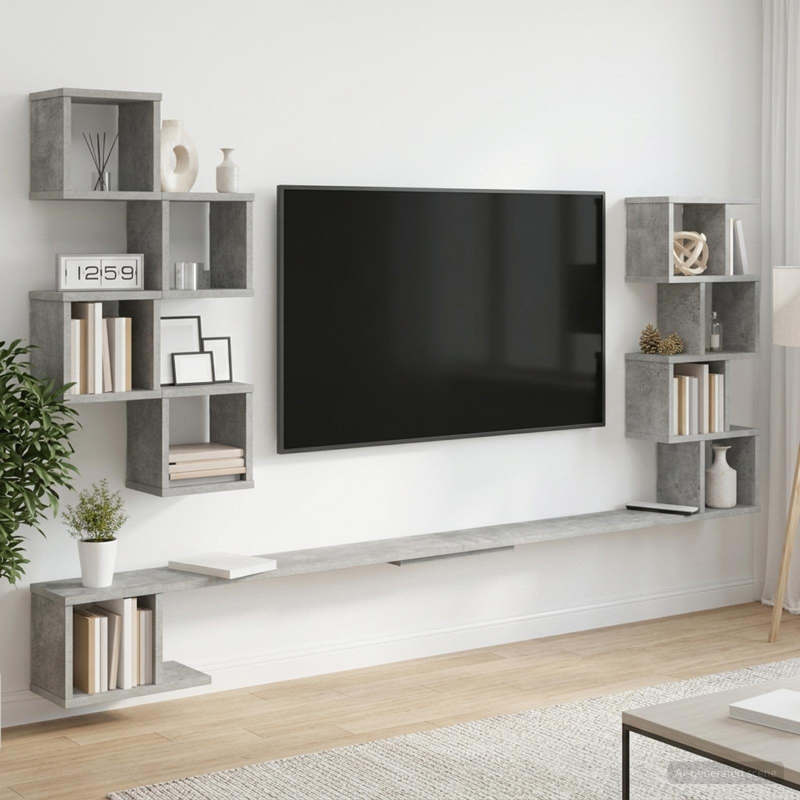 Wandmontiertes TV-Regal Betongrau 160 x 15 x 94 cm