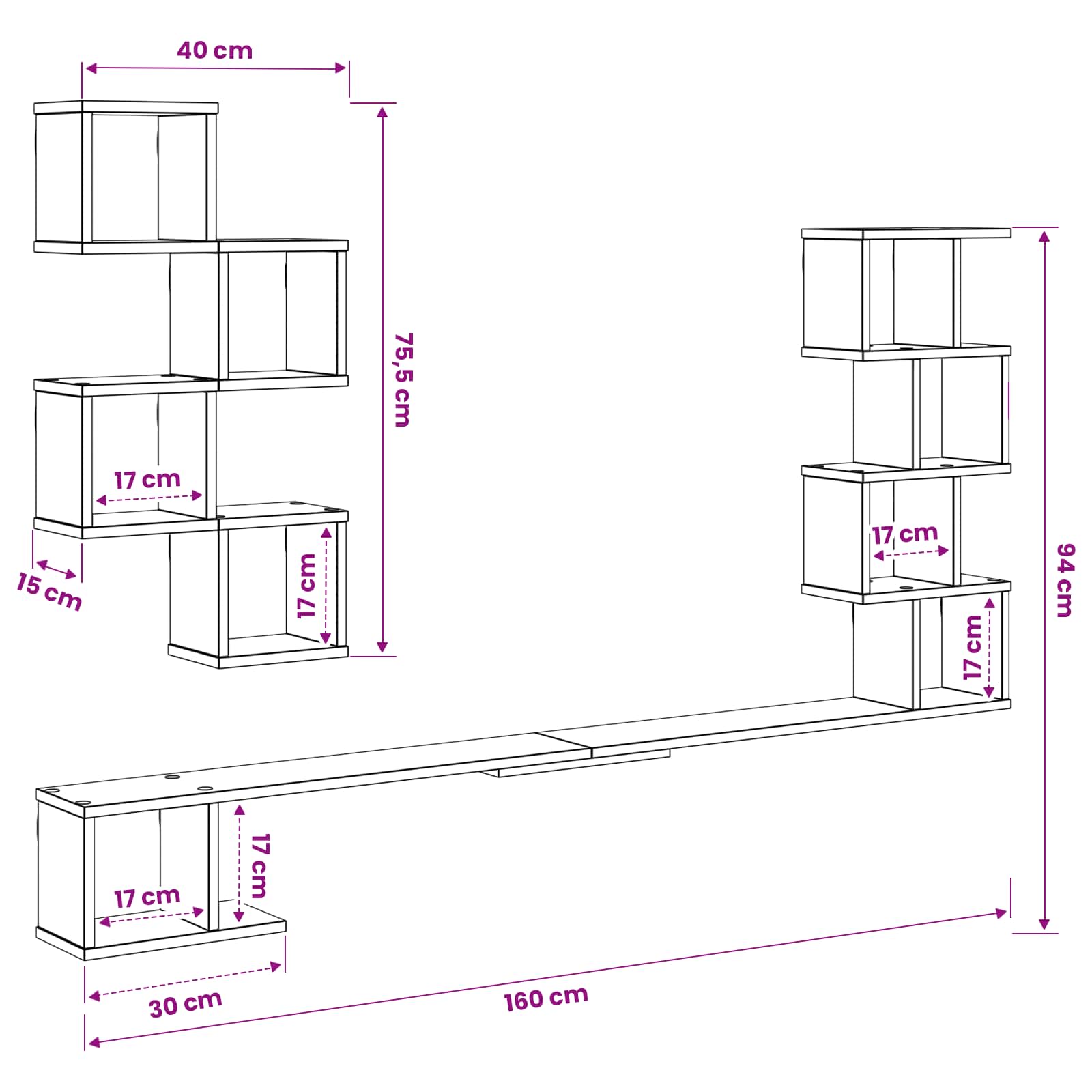 Wandmontiertes TV-Regal Altholz 160 x 15 x 94 cm Holzwerkstoff – Ansicht 9
