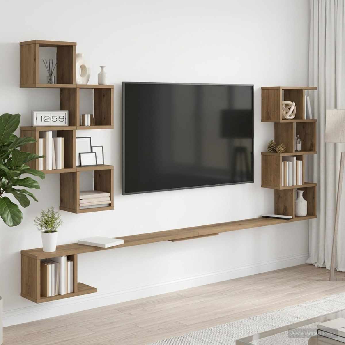 Væghængt TV-hylde Konstrueret træ