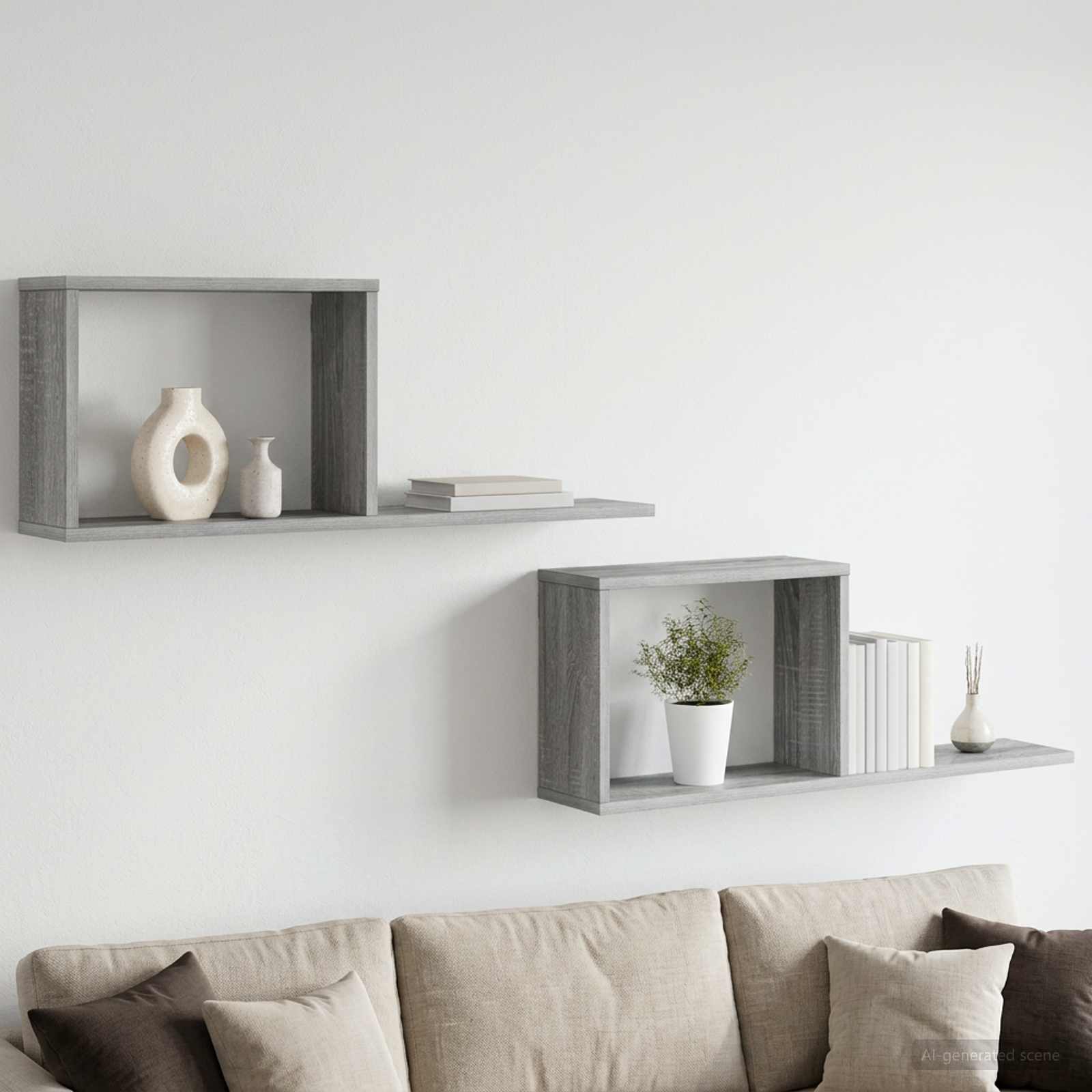 vidaXL Zwevende schappen 2 st Grijs Sonoma 80 x 15 x 30 cm