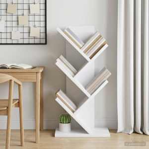 Lesena polica za knjige 4-tierska 30 x 18 x 60 cm Bela