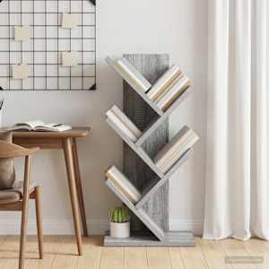 Lesena polica za knjige 4-tierska 30 x 18 x 60 cm Siva Sonoma