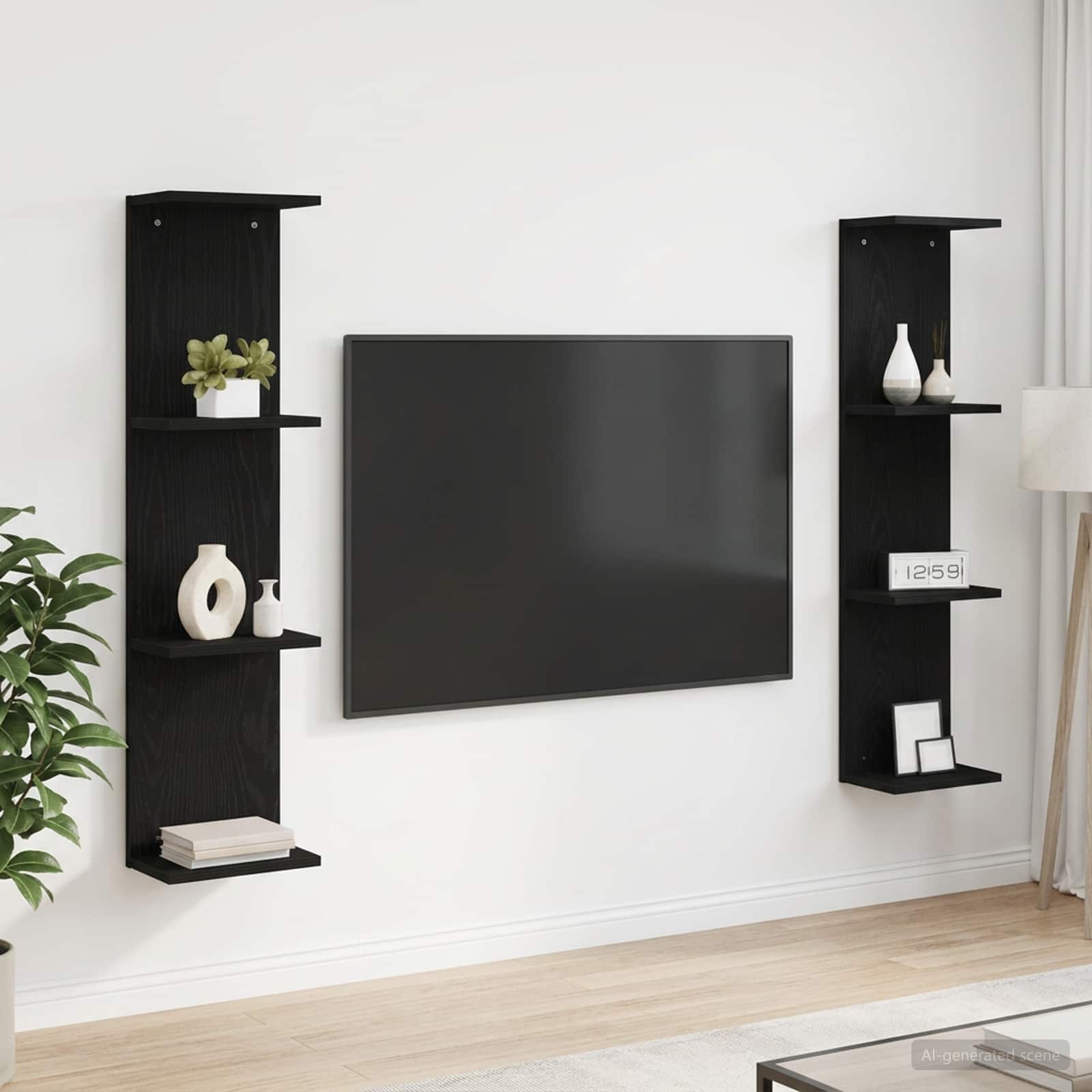vidaXL Seinähylly 2 kpl Musta tammi 25 x 15 x 100 cm Tekninen puu