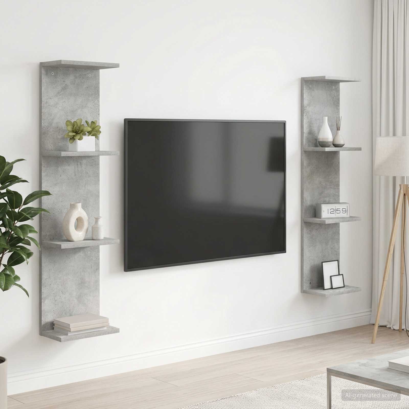vidaXL Seinähylly 2 kpl Betoninharmaa 25 x 15 x 100 cm Tekninen puu