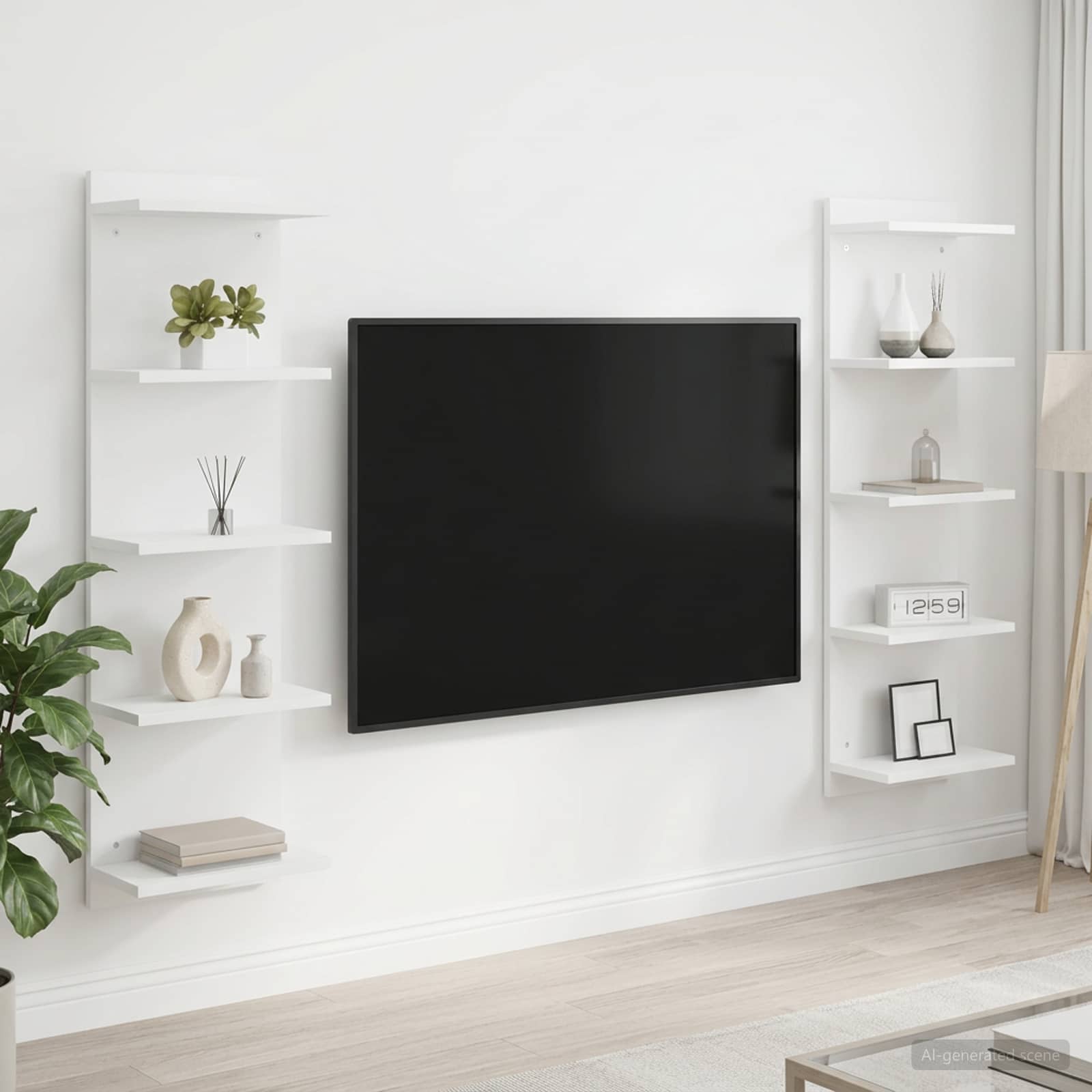vidaXL Seinähylly 2 kpl valkoinen 30 x 15 x 100 cm Tekninen puu