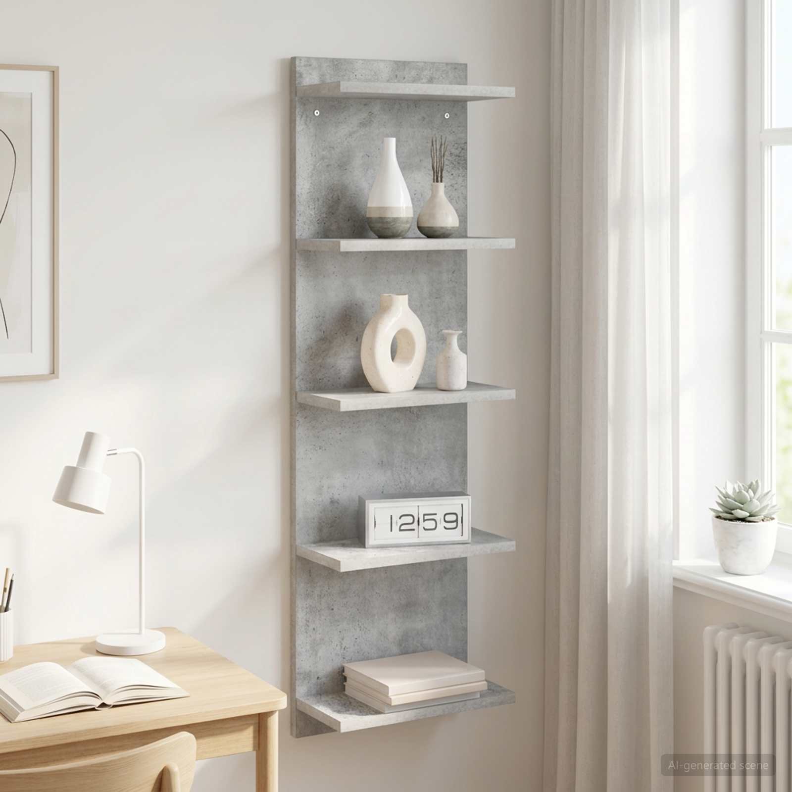 vidaXL Seinähylly Betoninharmaa 30 x 15 x 100 cm Tekninen puu