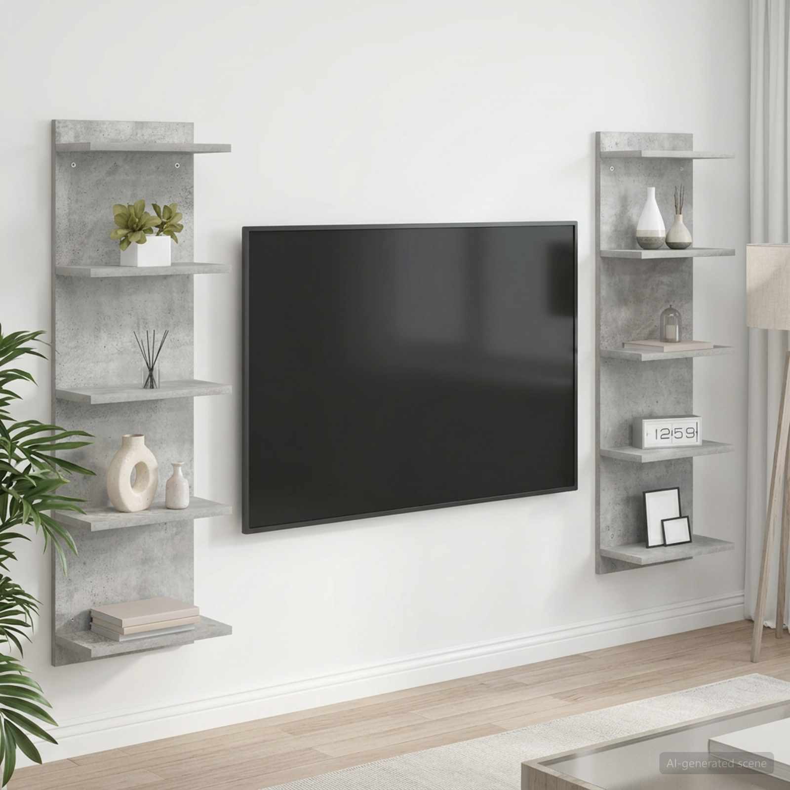 Wandplank 2 st Betongrijs 30 x 15 x 100 cm Bewerkt hout – afbeelding 1