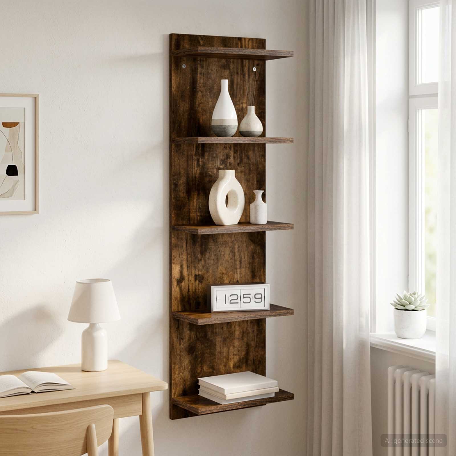 vidaXL Seinähylly Savutammi 30 x 15 x 100 cm Tekninen puu