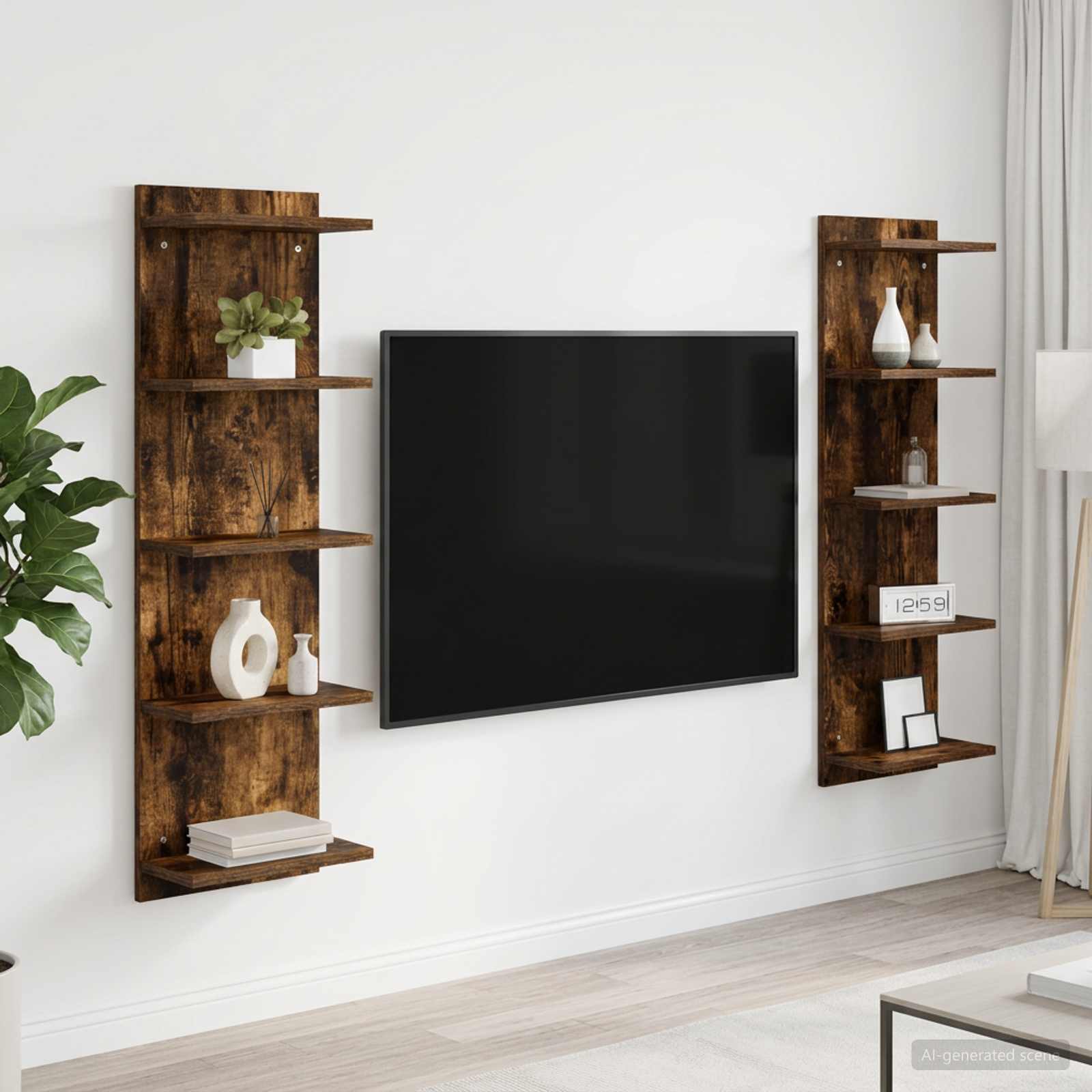 vidaXL Seinähylly 2 kpl Savutammi 30 x 15 x 100 cm Tekninen puu