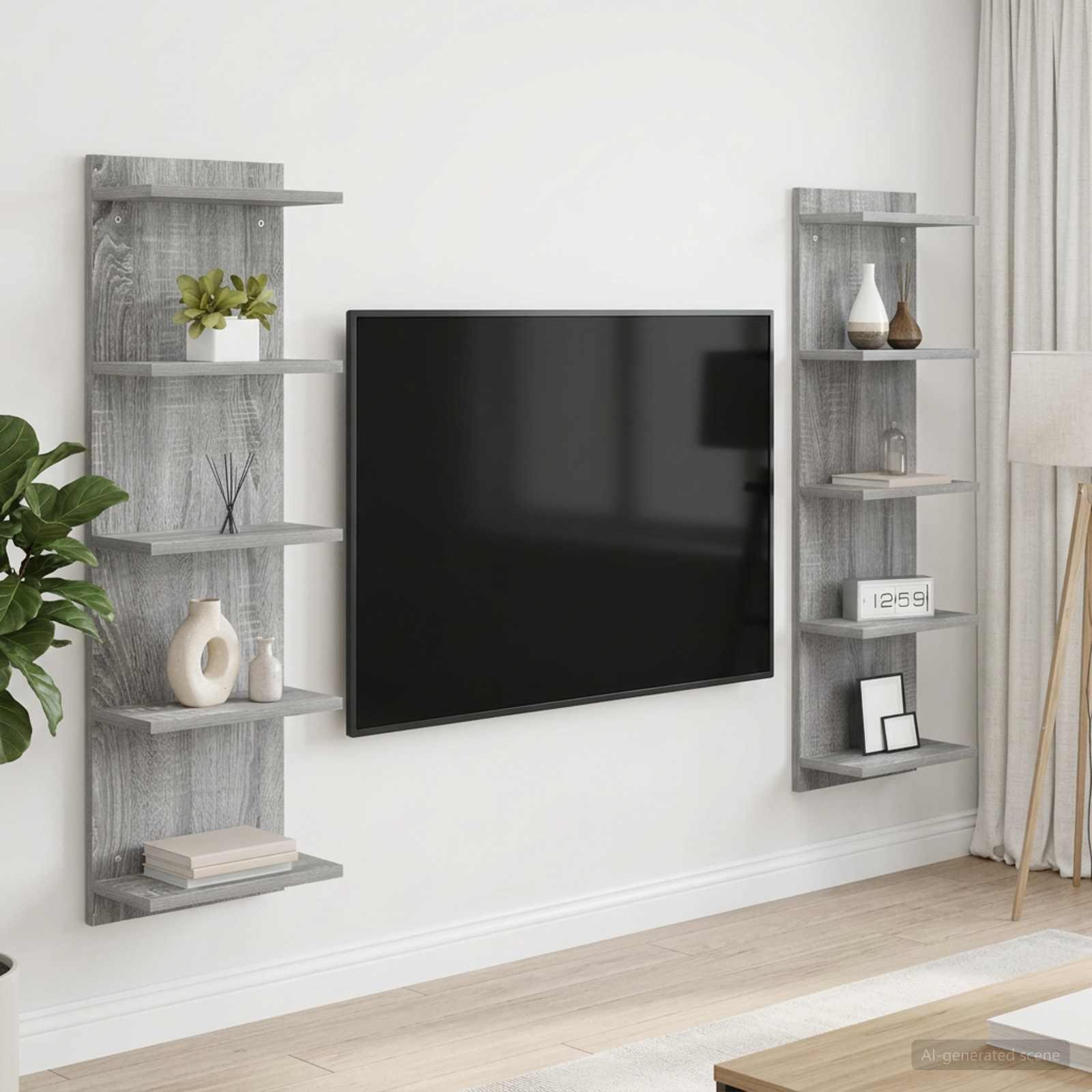 vidaXL Seinähylly 2 kpl Harmaa Sonoma 30 x 15 x 100 cm Tekninen puu