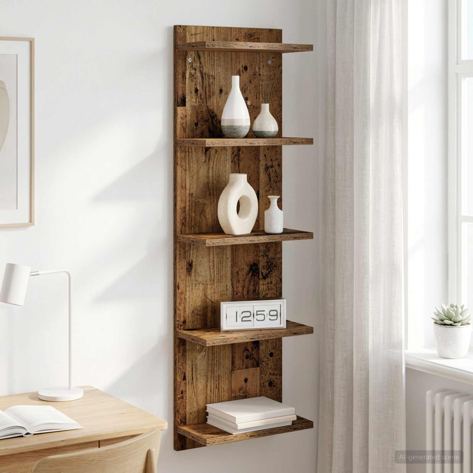 Wandplank Oud hout 30 x 15 x 100 cm Bewerkt hout – afbeelding 1
