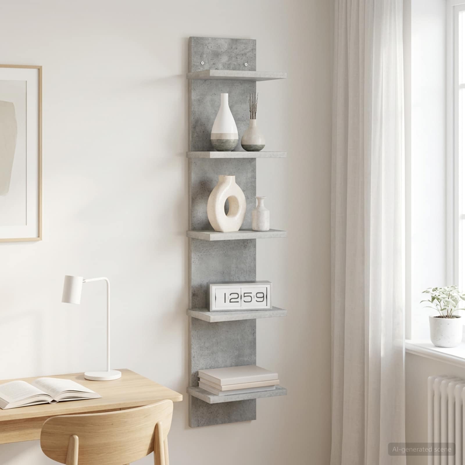 Wandplank Betongrijs 22 x 15 x 100 cm Bewerkt hout – afbeelding 1