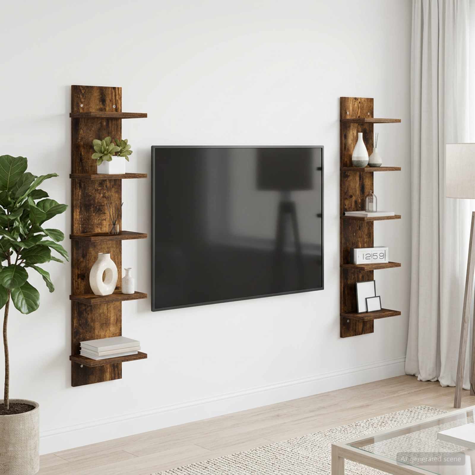 Wandplank 2 pcs Gerookt eiken 22 x 15 x 100 cm Bewerkt hout – afbeelding 1