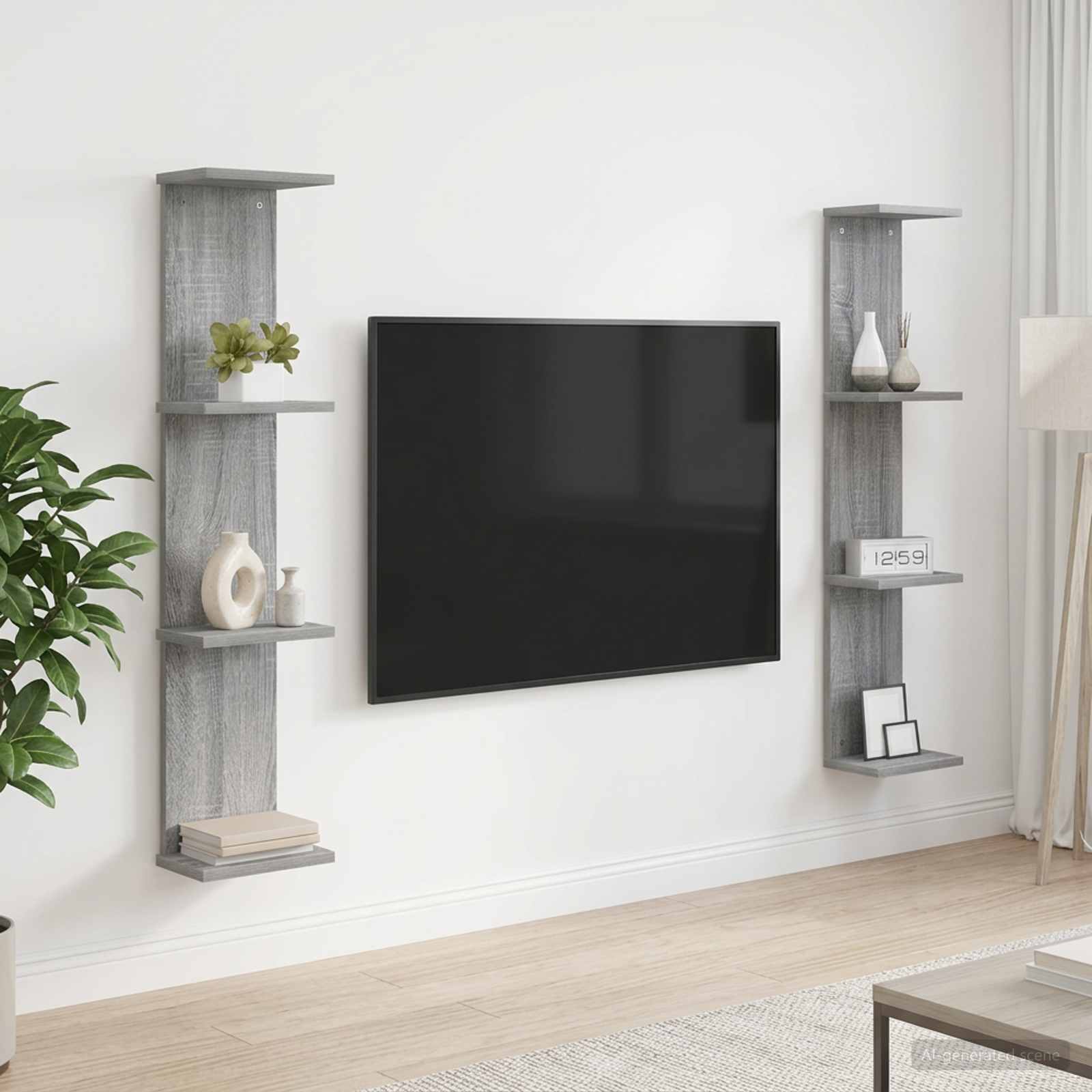 vidaXL Seinähylly 2 kpl Harmaa Sonoma 22 x 15 x 100 cm Tekninen puu