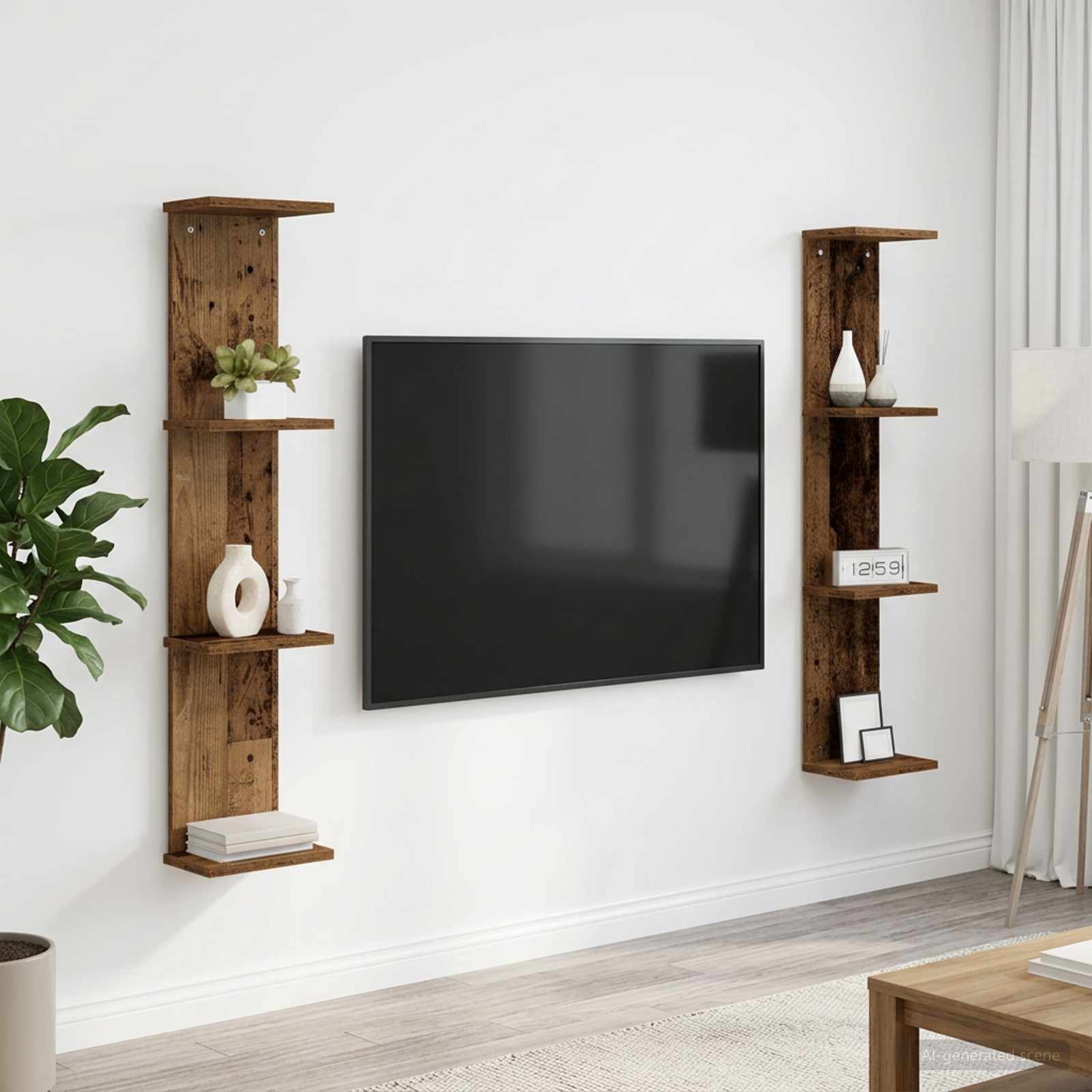 vidaXL Seinähylly 2 kpl Vanha puu 22 x 15 x 100 cm Tekninen puu