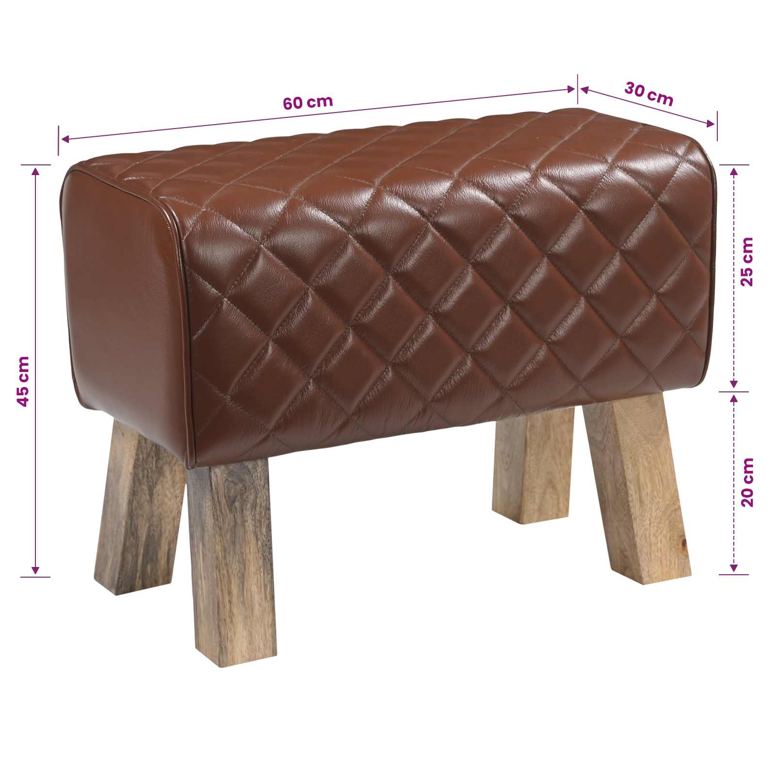 Penkki 60 x 30 x 45 cm Aitoa Nahkaa Ruskea timantti - Image 7