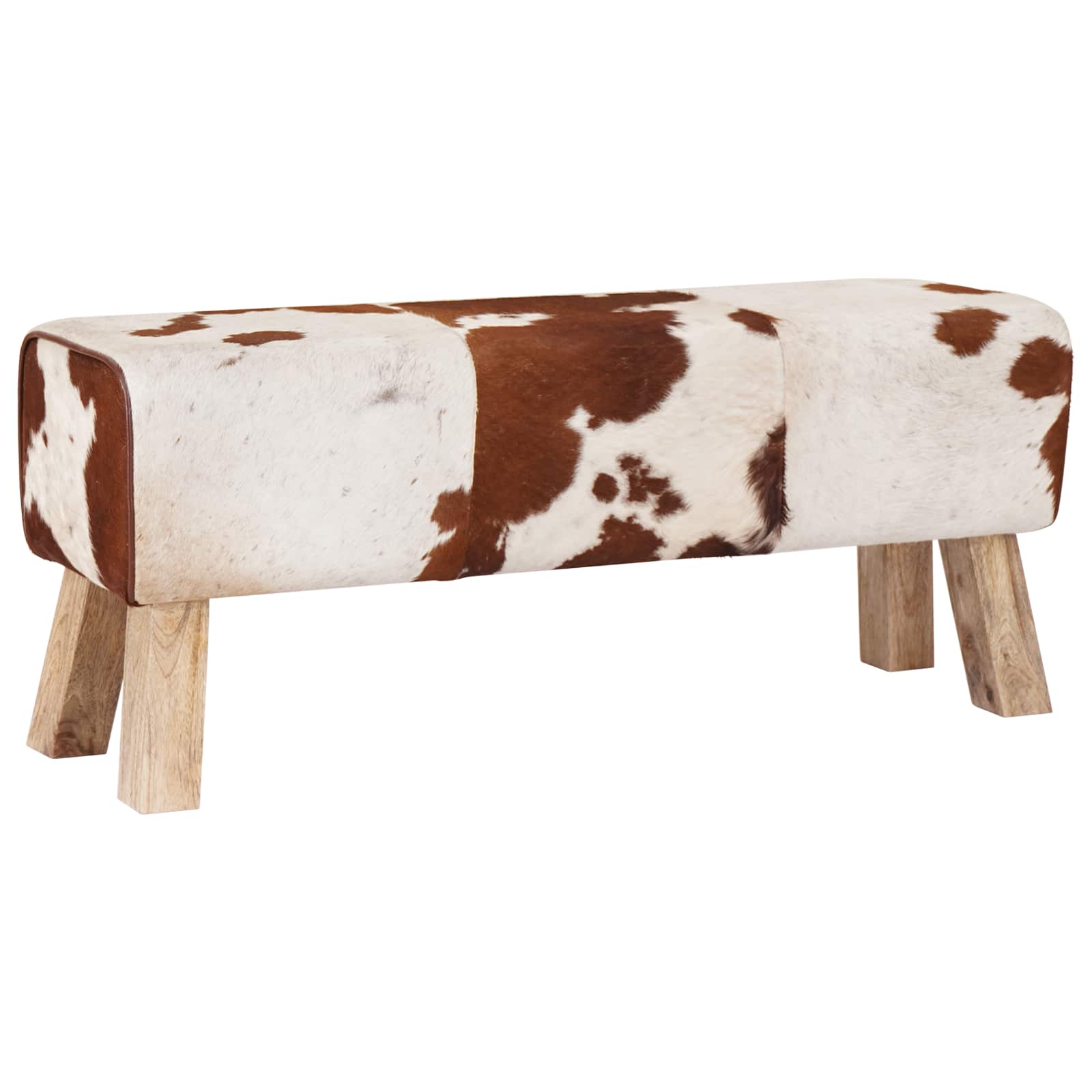 vidaXL lavice 110 x 30 x 45 cm Pravá kůže Hnědá a bílá