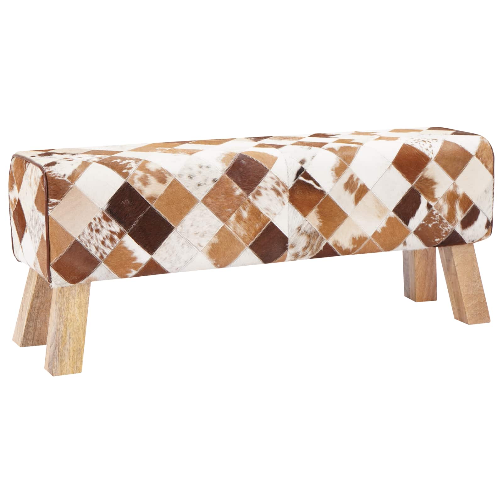 vidaXL lavice 110 x 30 x 45 cm Pravá kůže Hnědý patchwork