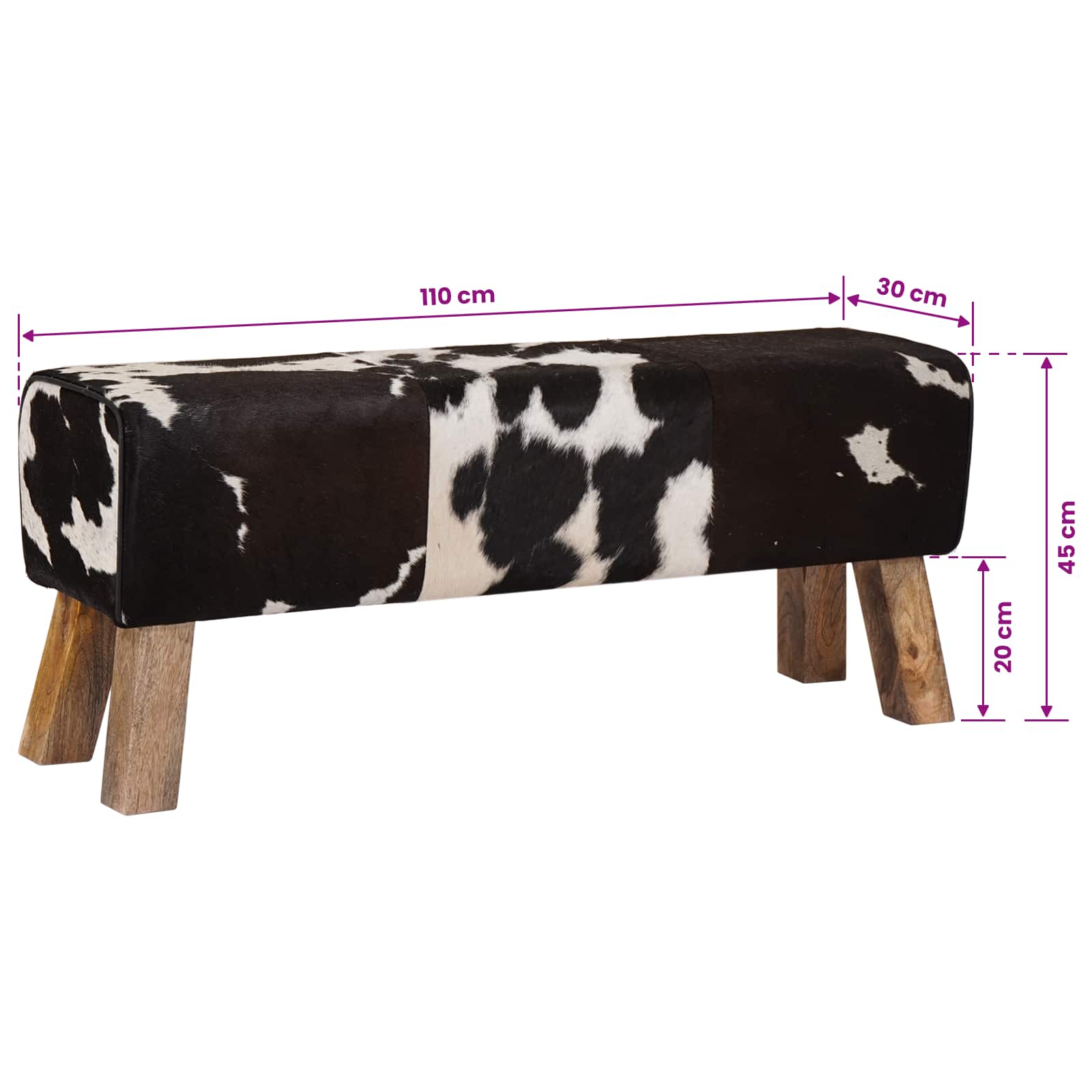 klop 110 x 30 x 45 cm Pravo usnje Črna in bela