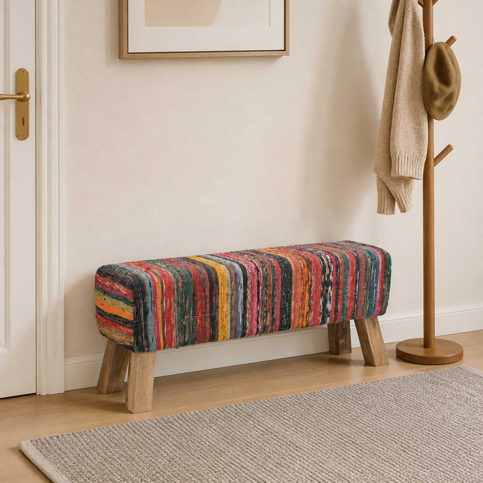 vidaXL Bank 110 x 30 x 45 cm Echtes Leder Mehrfarbig