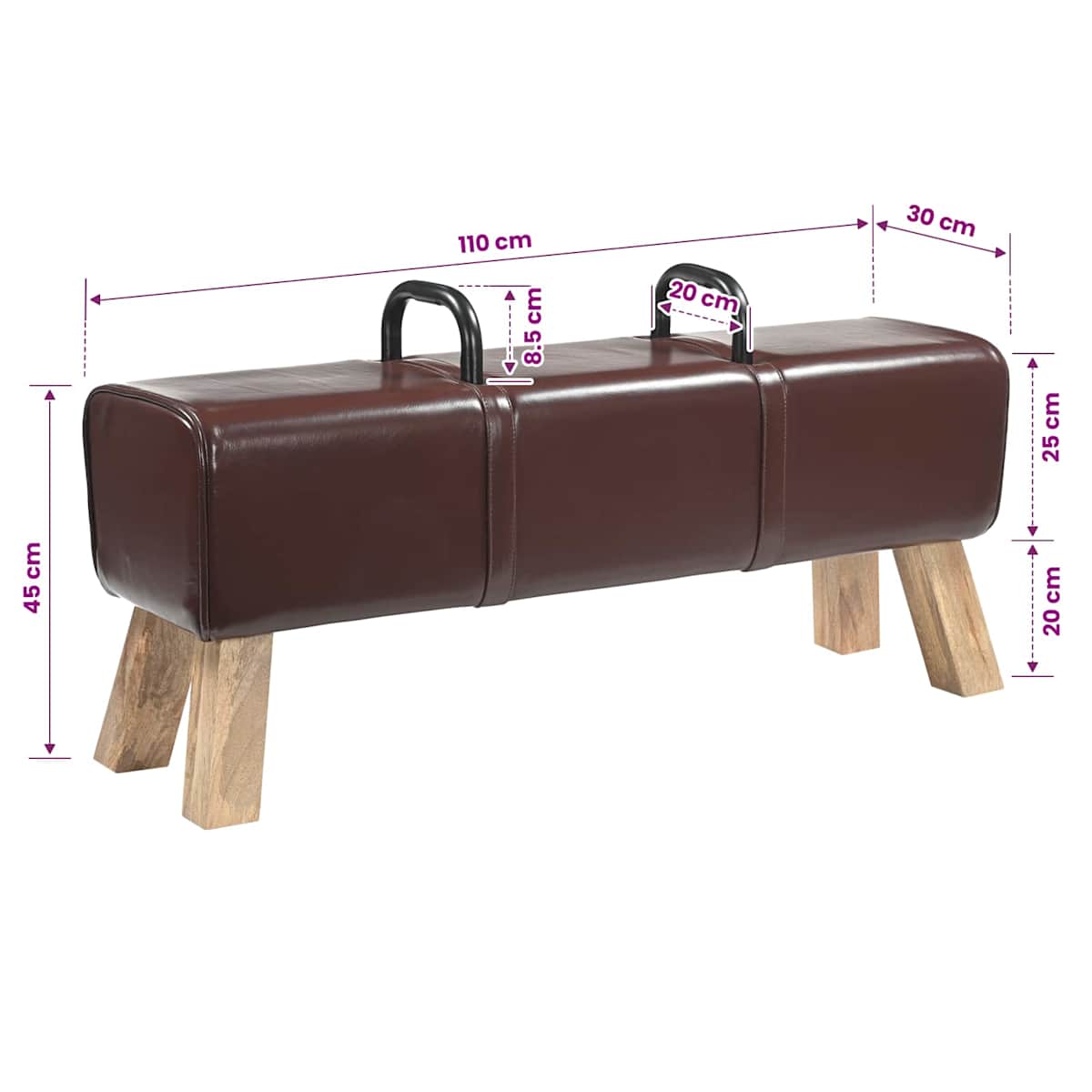 Bænk 110 x 30 x 45 cm Ægte Læder - Billede 9