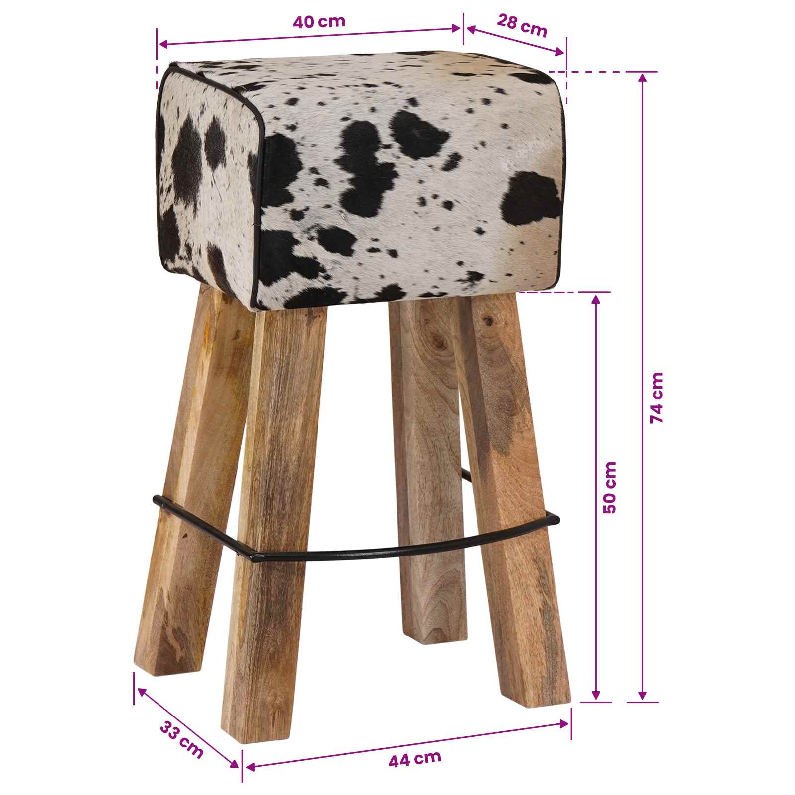 Barski stol 2 kos Črna in bela 44 x 33 x 74 cm Pravo usnje